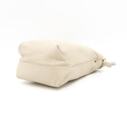 Small Teddy Drawstring Bucket Bag White Leather