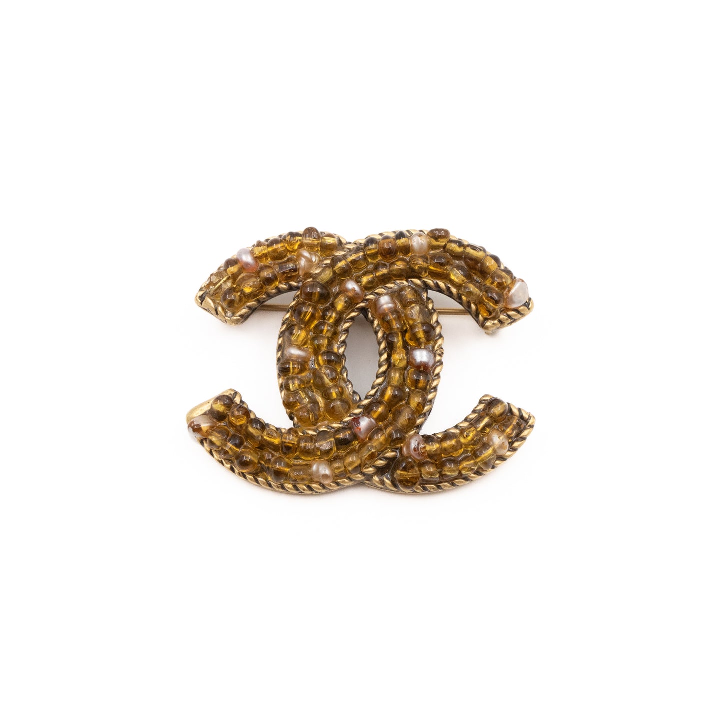 Vintage CC Beads Brooch Aged Gold