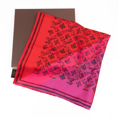 Silk Square Scarf Red Rainbow Monogram Giant