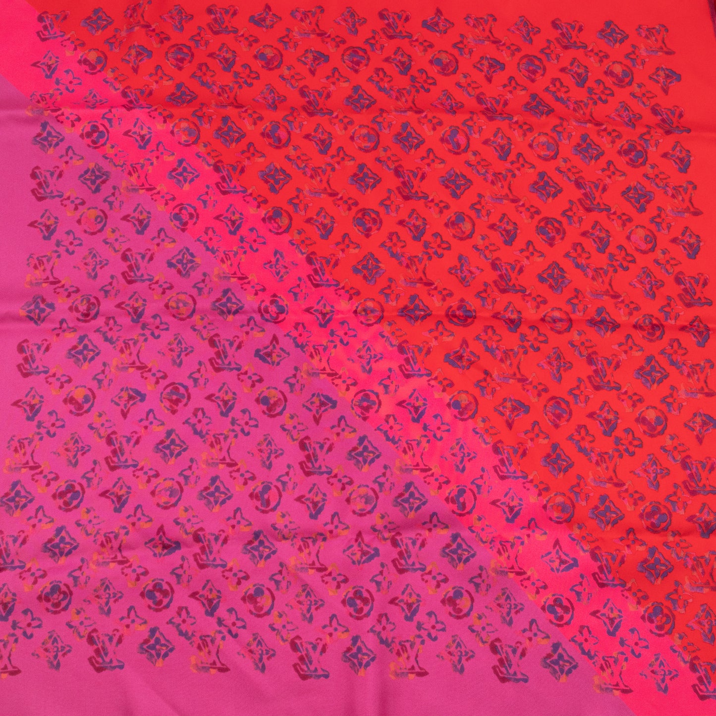 Silk Square Scarf Red Rainbow Monogram Giant
