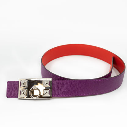 Collier de Chien Buckle & Reversible Red and Purple Leather Belt 75 cm