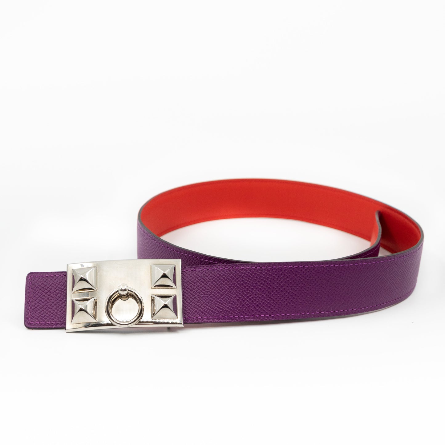Collier de Chien Buckle & Reversible Red and Purple Leather Belt 75 cm