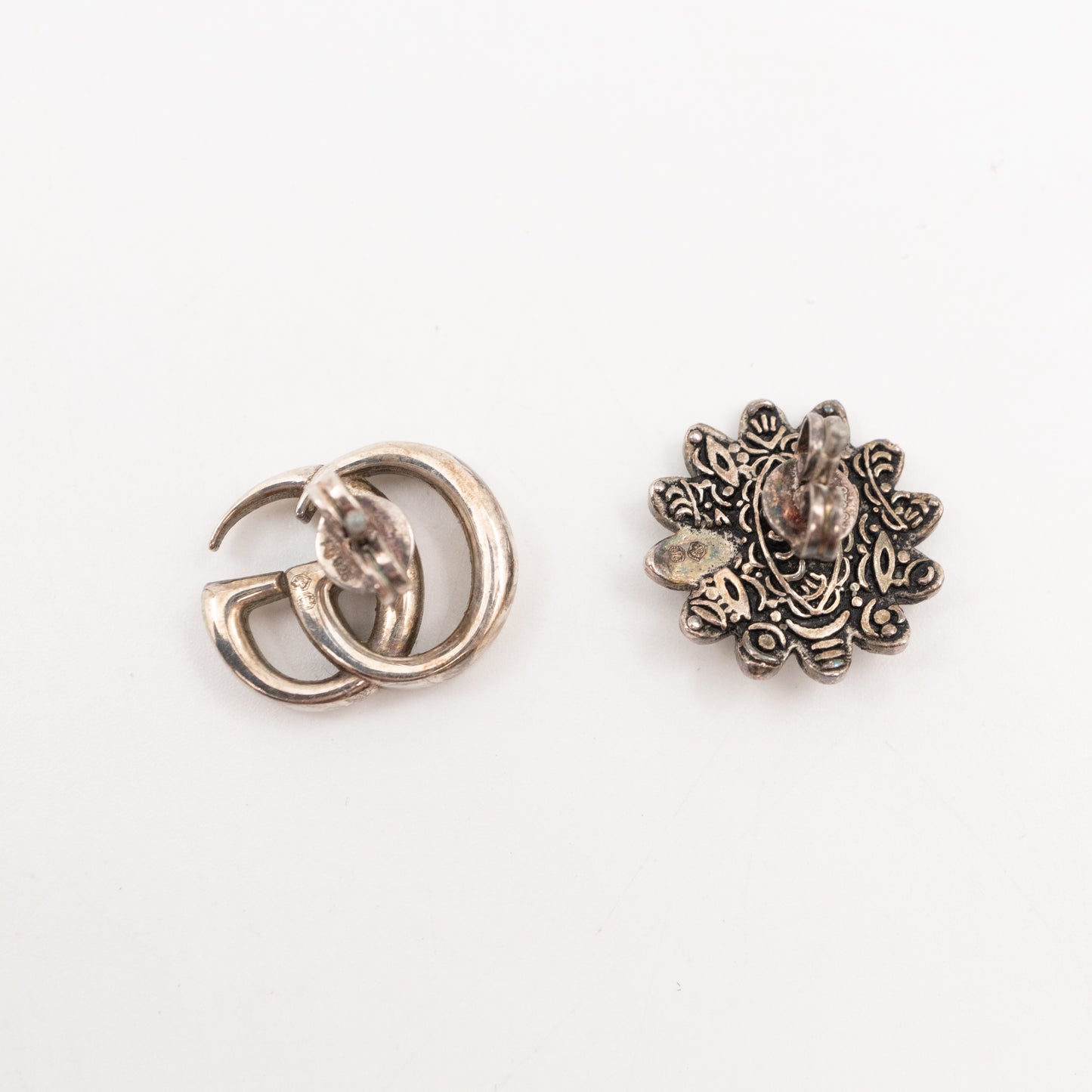 Double G Flower Stud Earrings 925 Silver