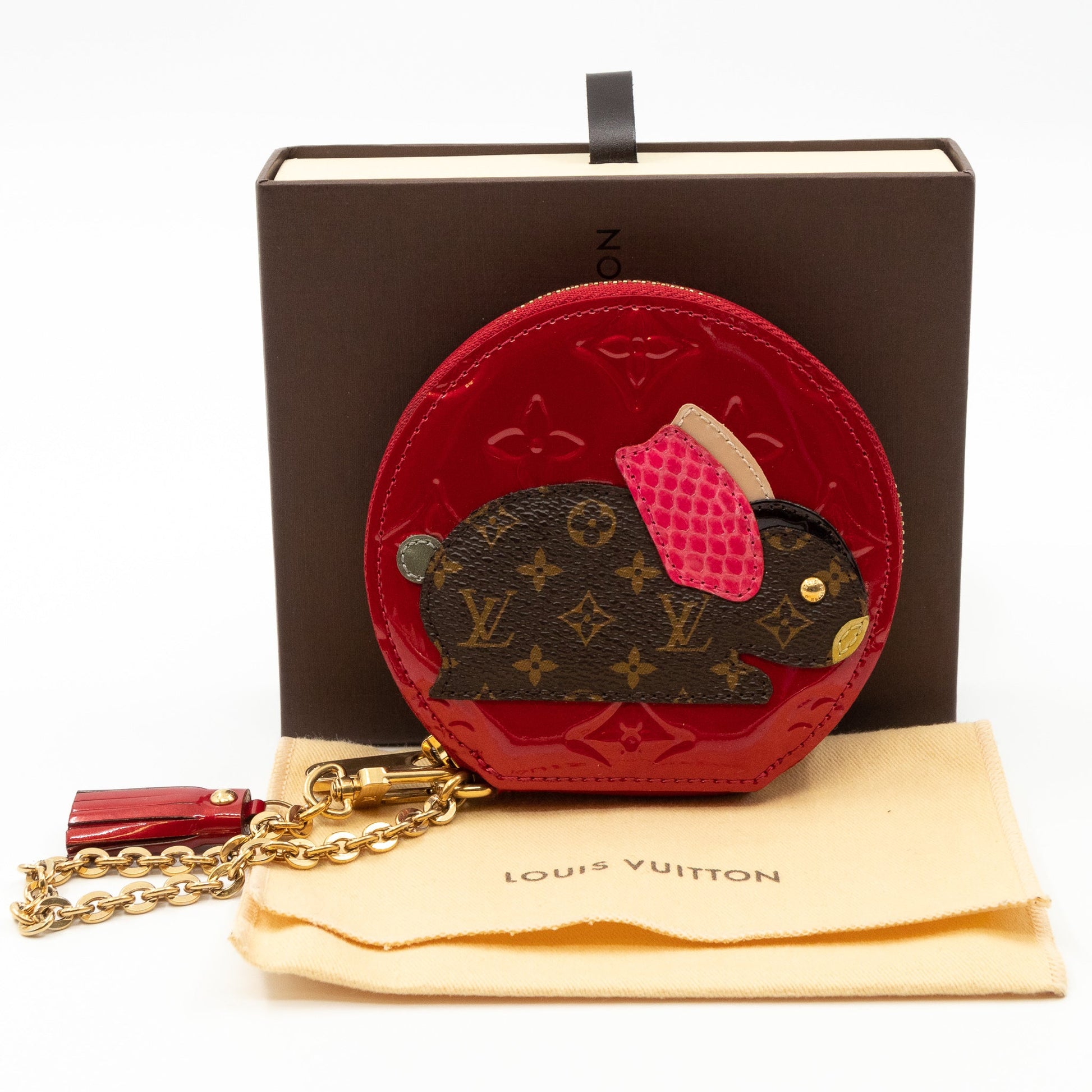 Louis Vuitton Monogram Rayures Vernis Heart Coin Purse Red Auth