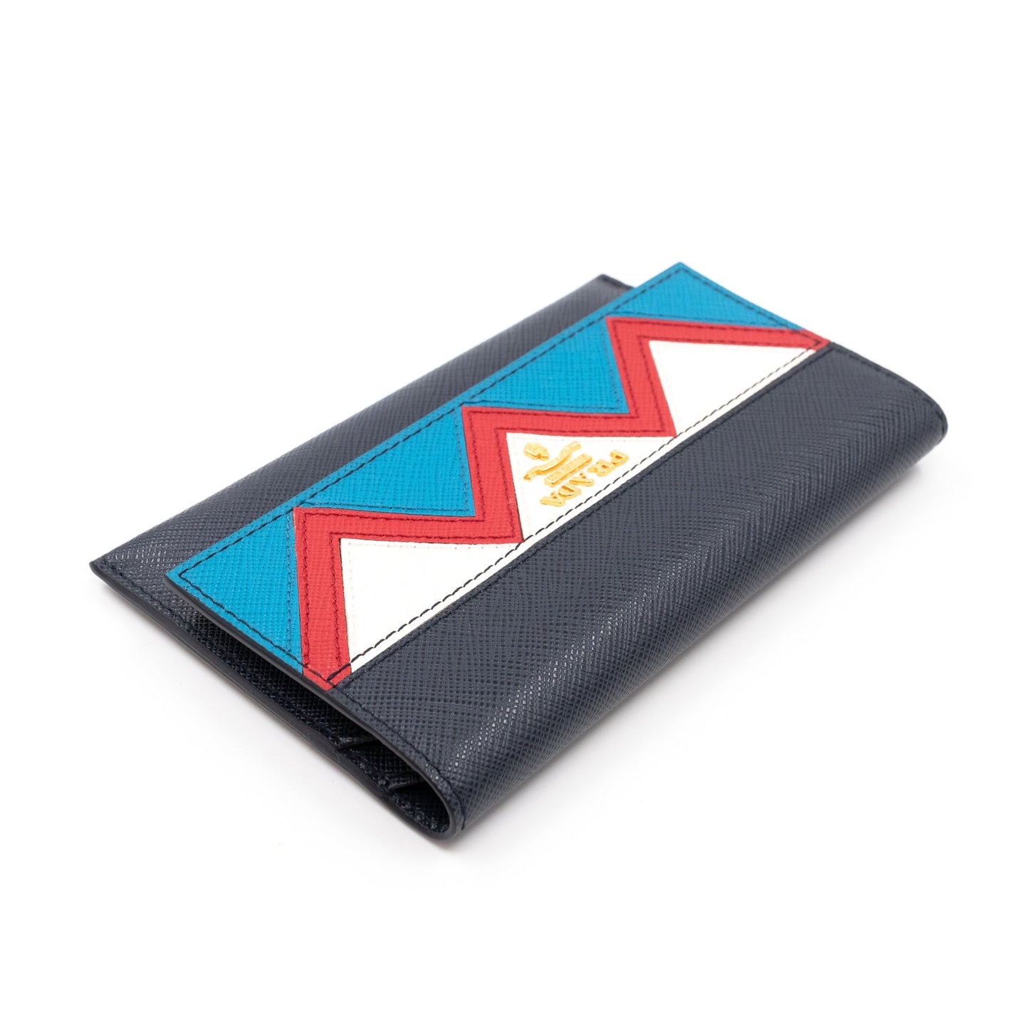 Card Case Wallet Greche Blue Saffiano