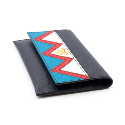 Card Case Wallet Greche Blue Saffiano