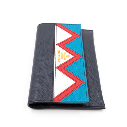 Card Case Wallet Greche Blue Saffiano