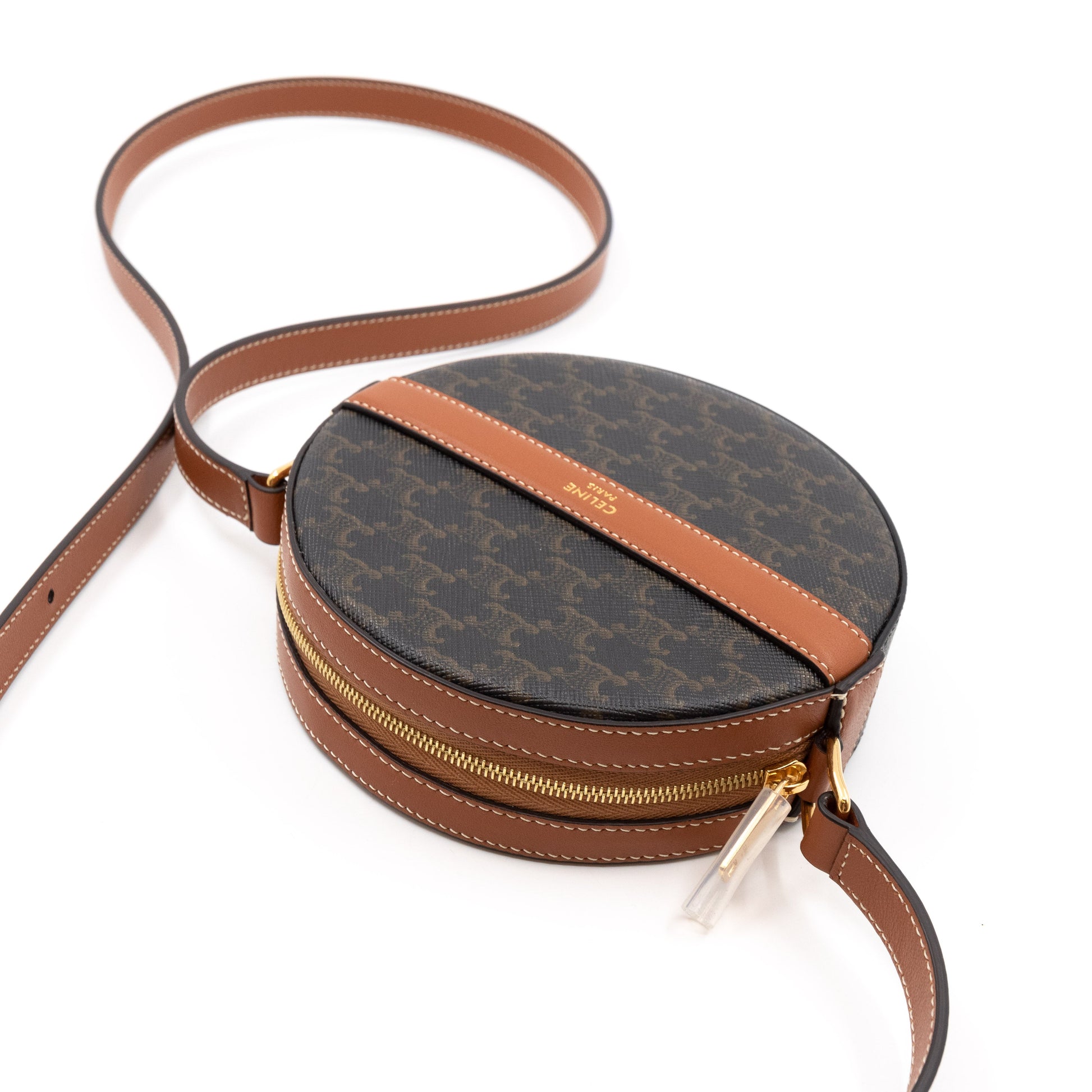 Celine Round Coin Purse on Strap Triomphe Coated Canvas at 1stDibs