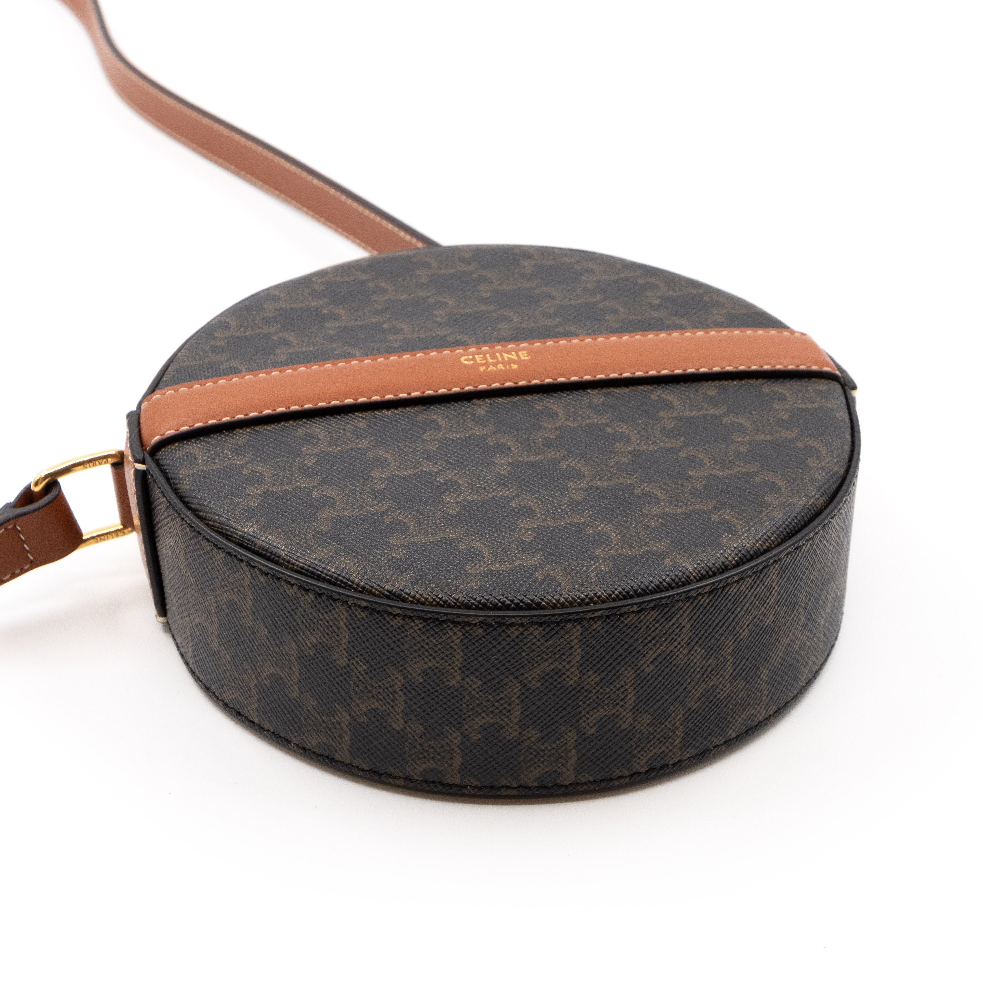 Round purse on strap in triomphe canvas and online lambskin