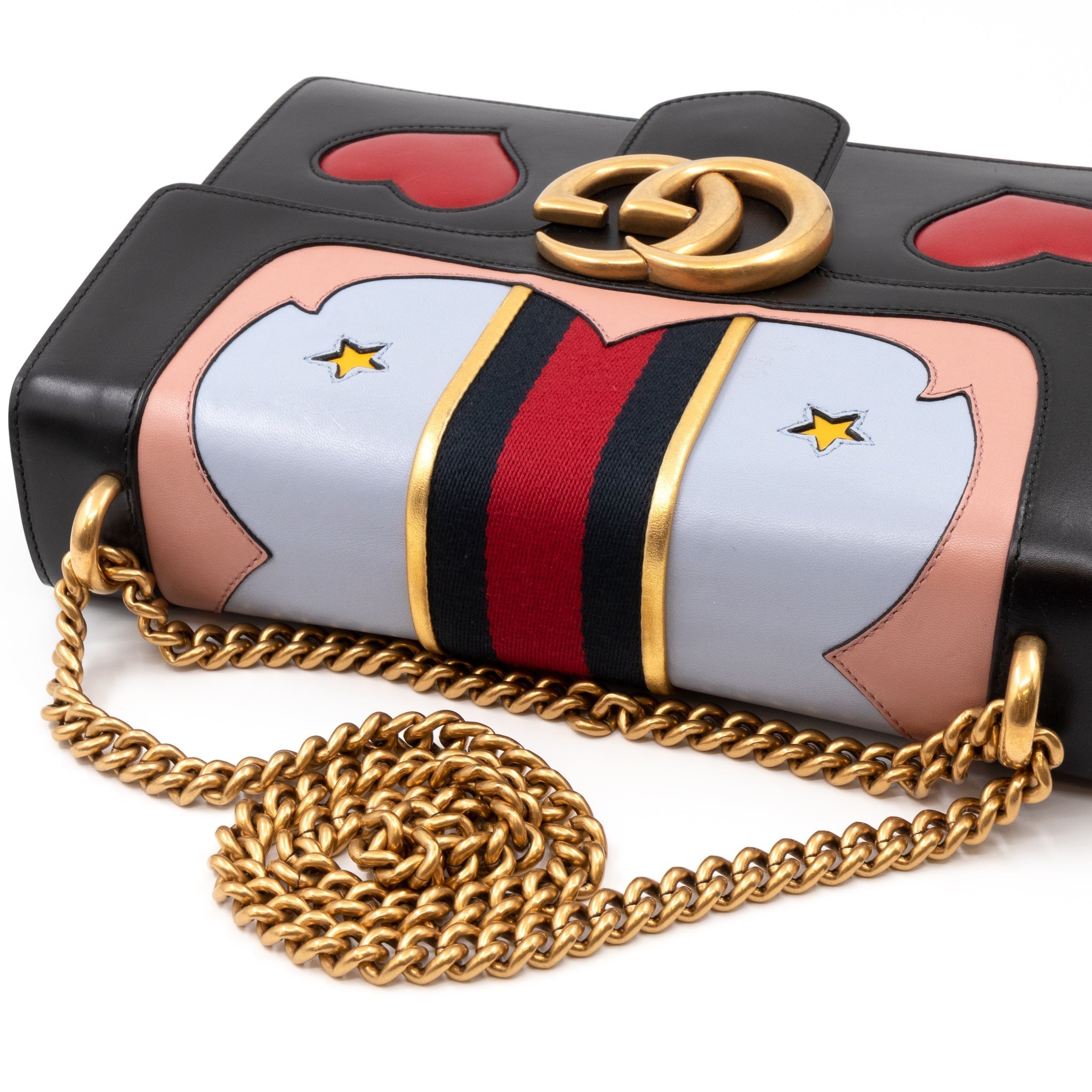 GG Marmont Heart Large Shoulder Bag Black Leather