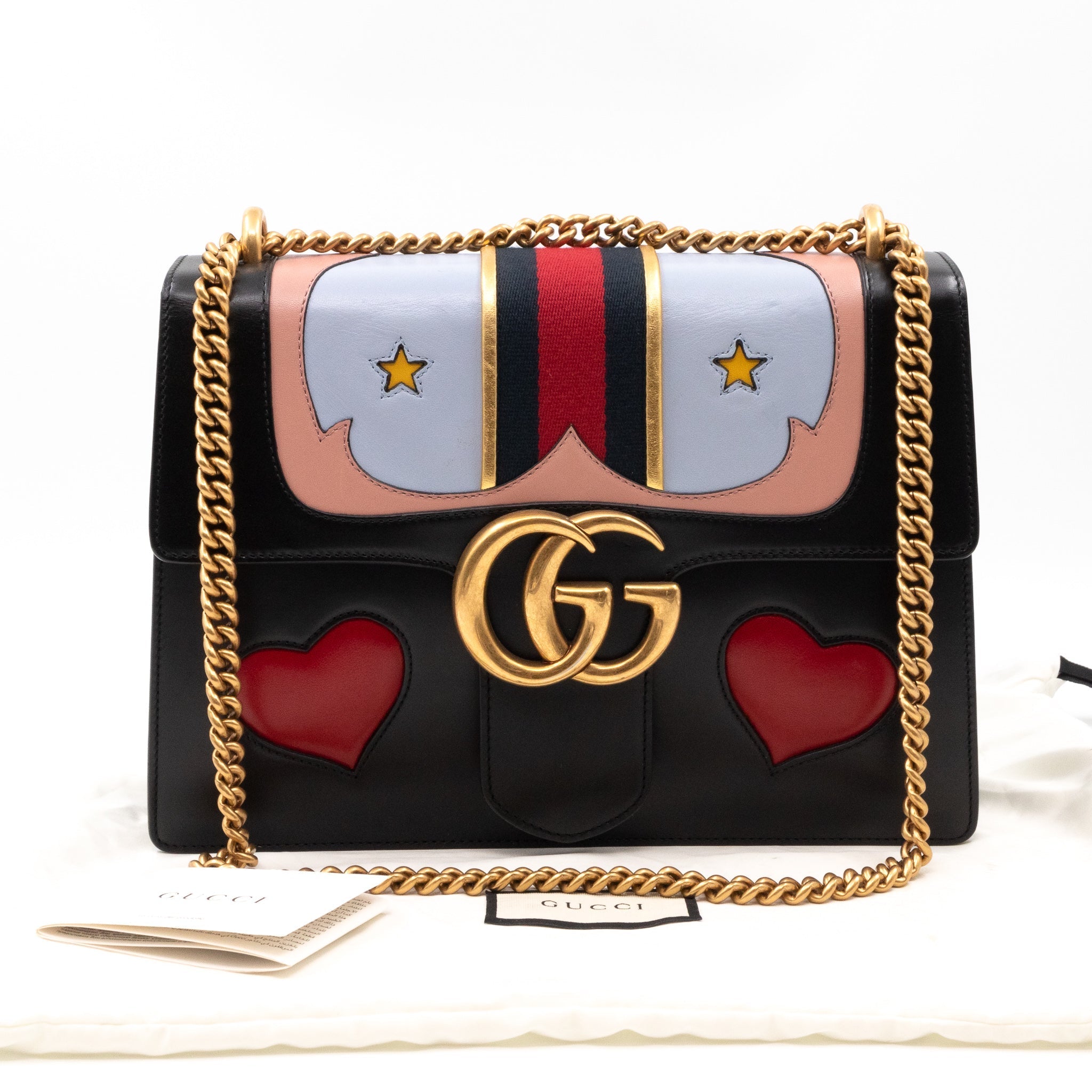 GG Marmont Heart Large Shoulder Bag Black Leather