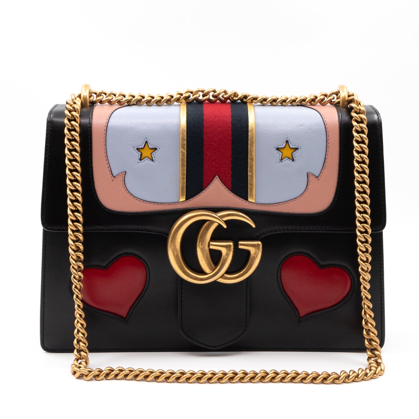 GG Marmont Heart Large Shoulder Bag Black Leather