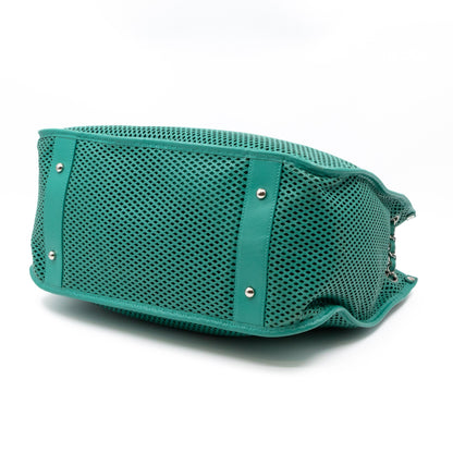 Up In The Air Tote Green Perforated Leather