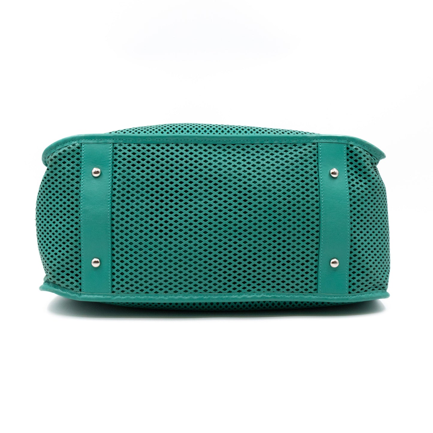 Up In The Air Tote Green Perforated Leather