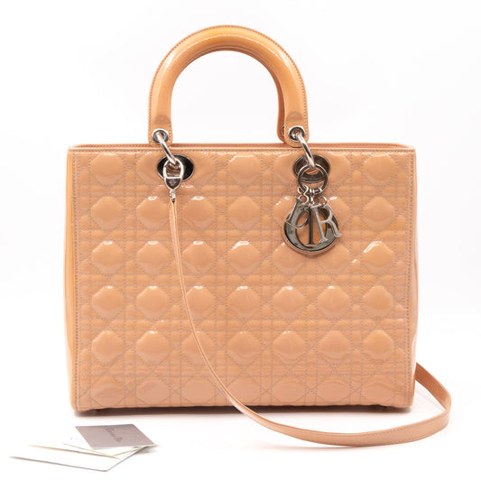 Lady Dior Large Light Beige Patent Leather