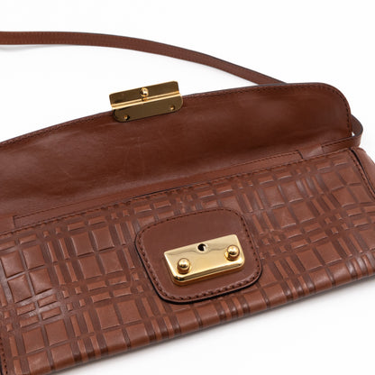 Flat Shoulder Clutch Brown Embossed Leather