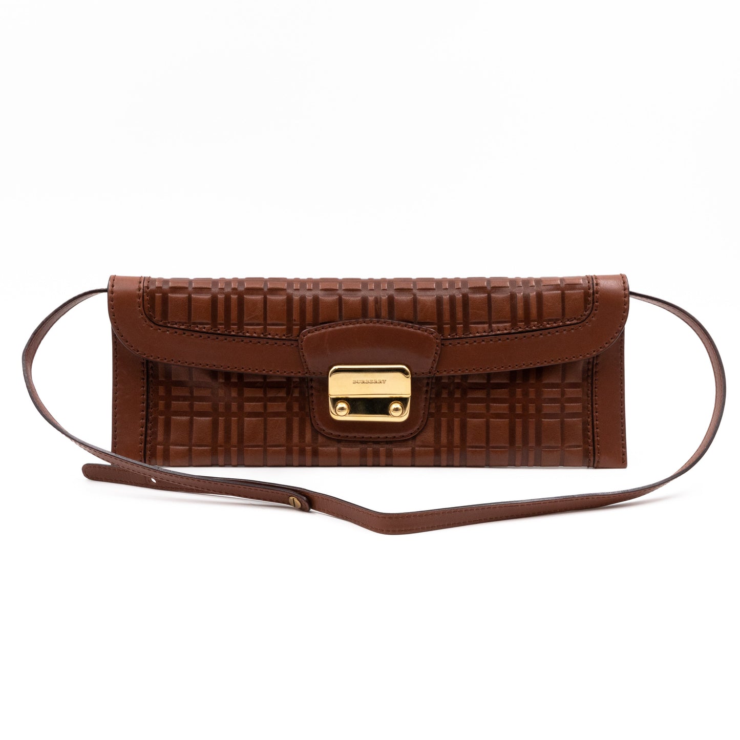 Flat Shoulder Clutch Brown Embossed Leather