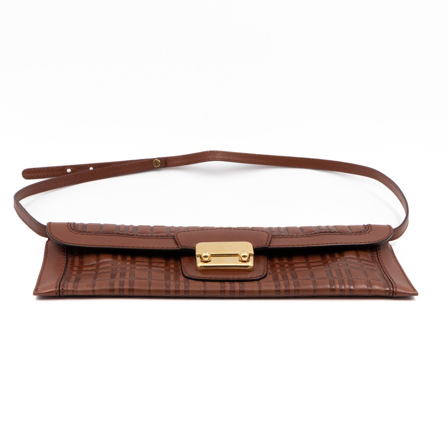 Flat Shoulder Clutch Brown Embossed Leather