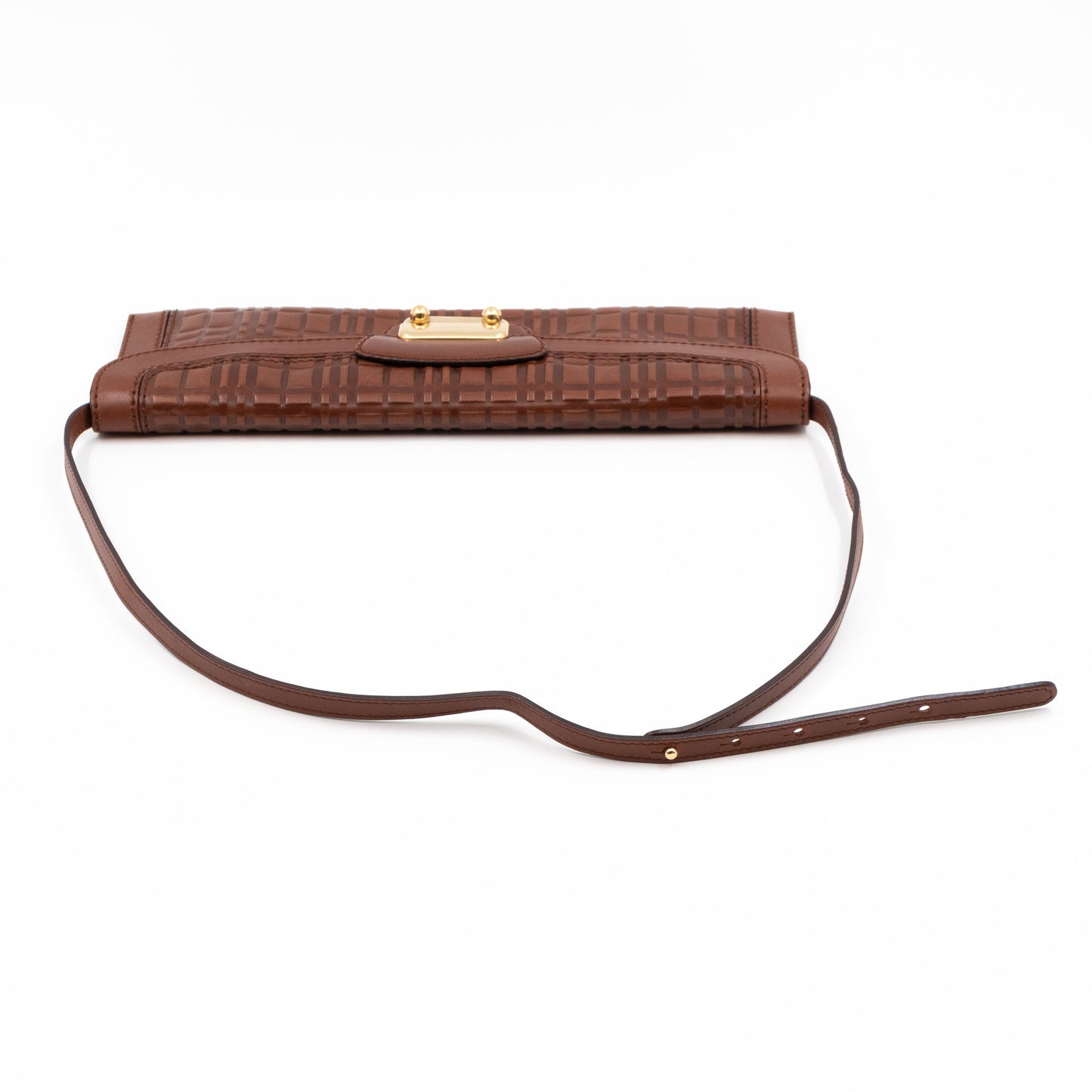 Flat Shoulder Clutch Brown Embossed Leather