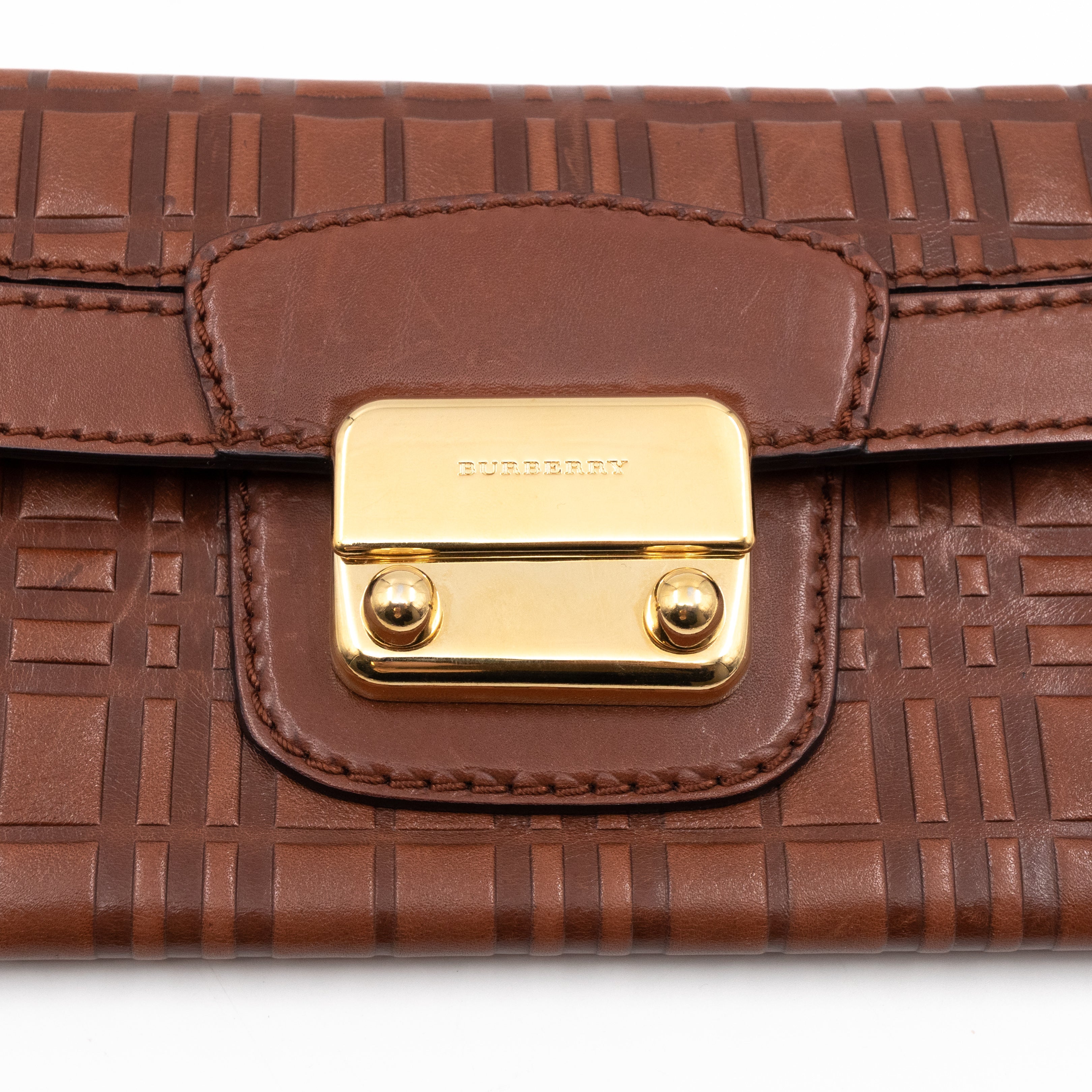 Flat Shoulder Clutch Brown Embossed Leather