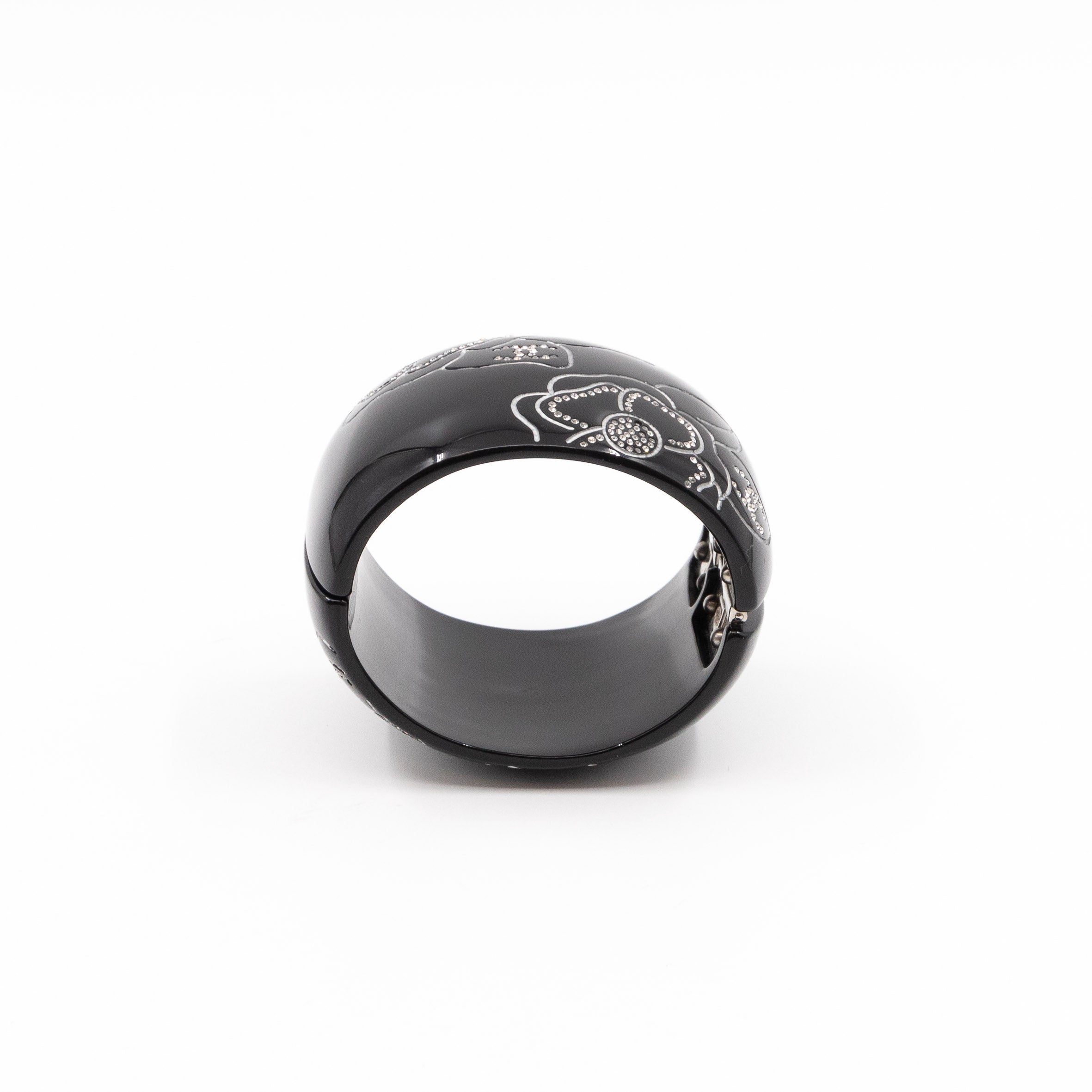 Crystal Camelia Cuff Bracelet Black Silver