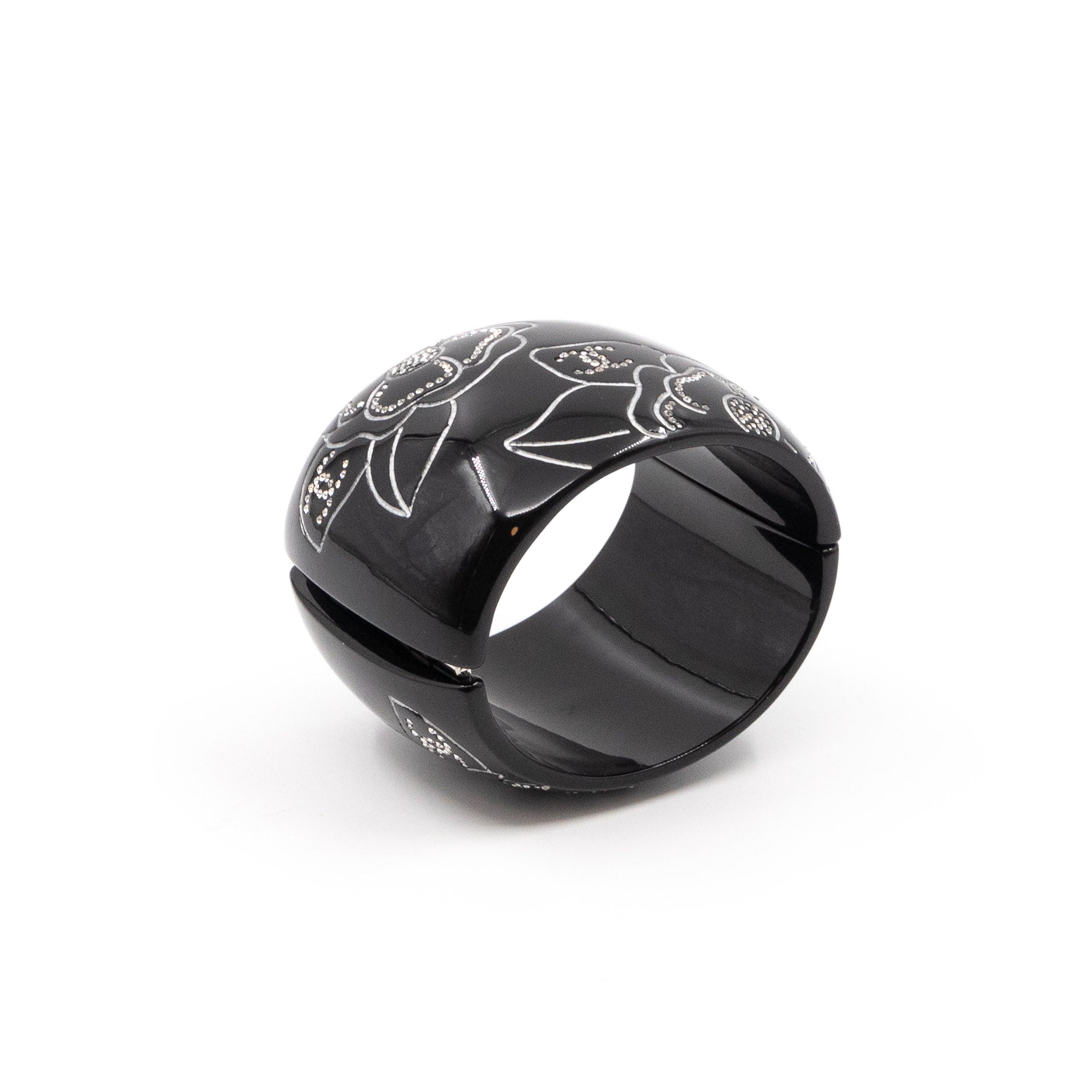 Crystal Camelia Cuff Bracelet Black Silver
