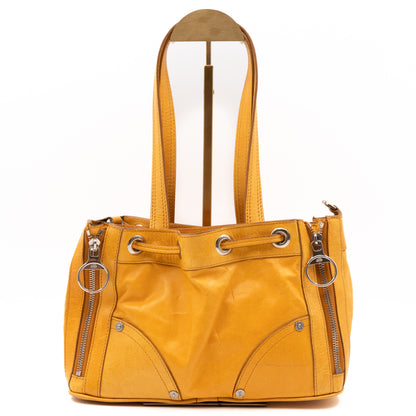 Small Poppy Shoulder Bag Zippers Yellow Antique Leather