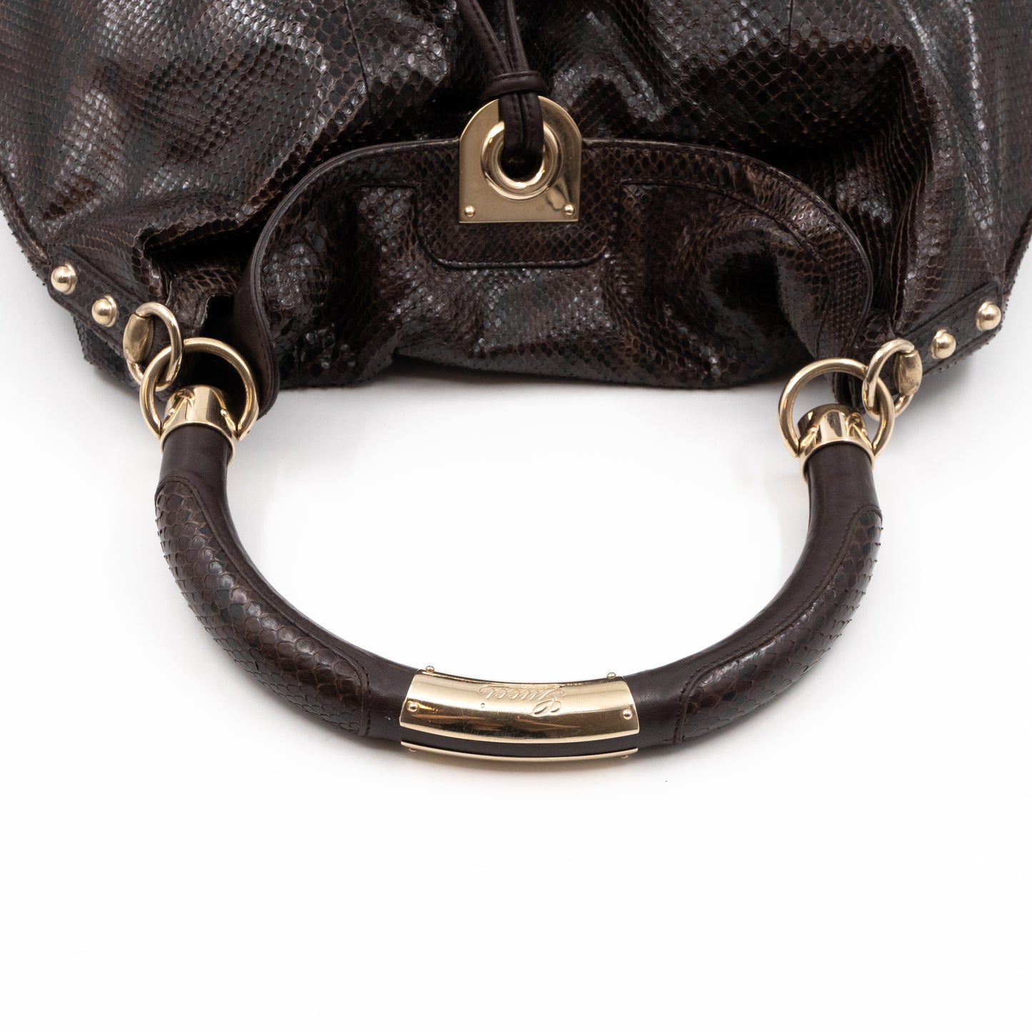 Indy Top Handle Bag Brown Python Leather