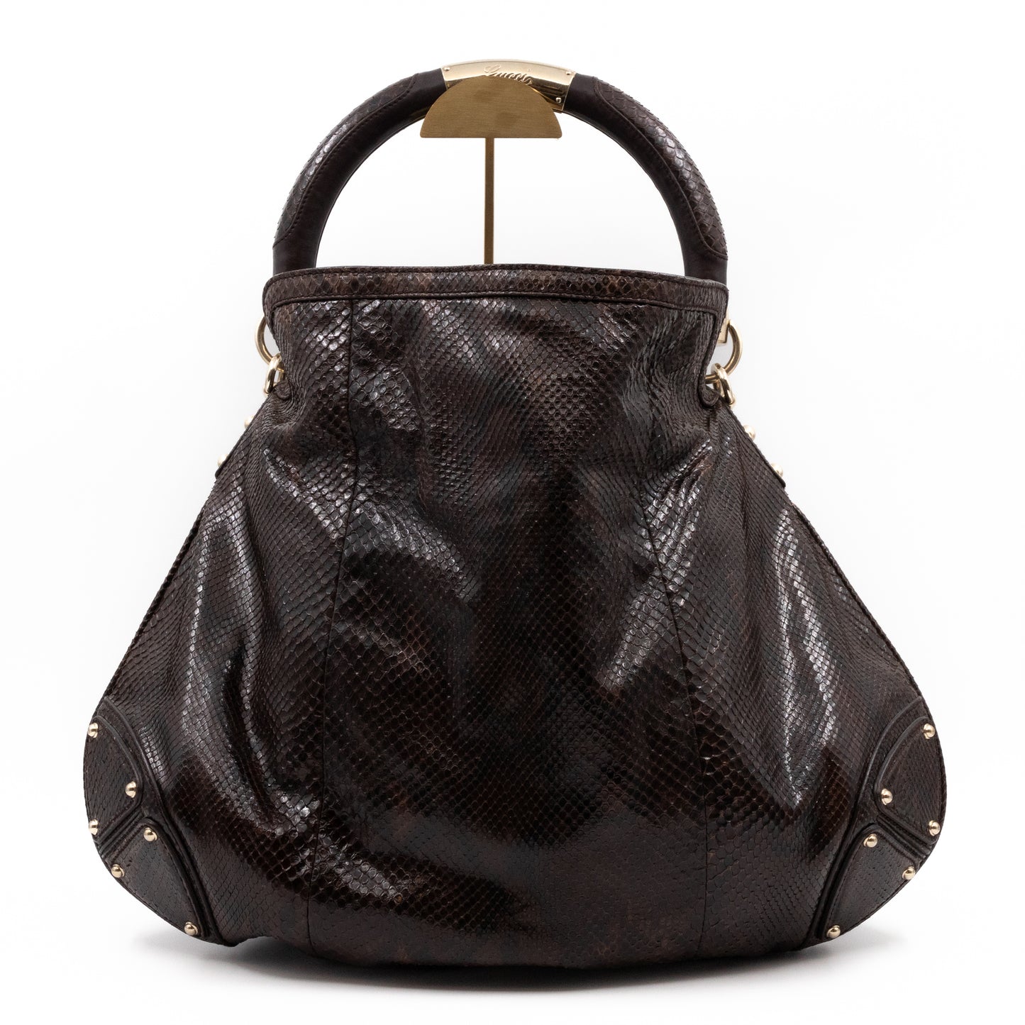 Indy Top Handle Bag Brown Python Leather