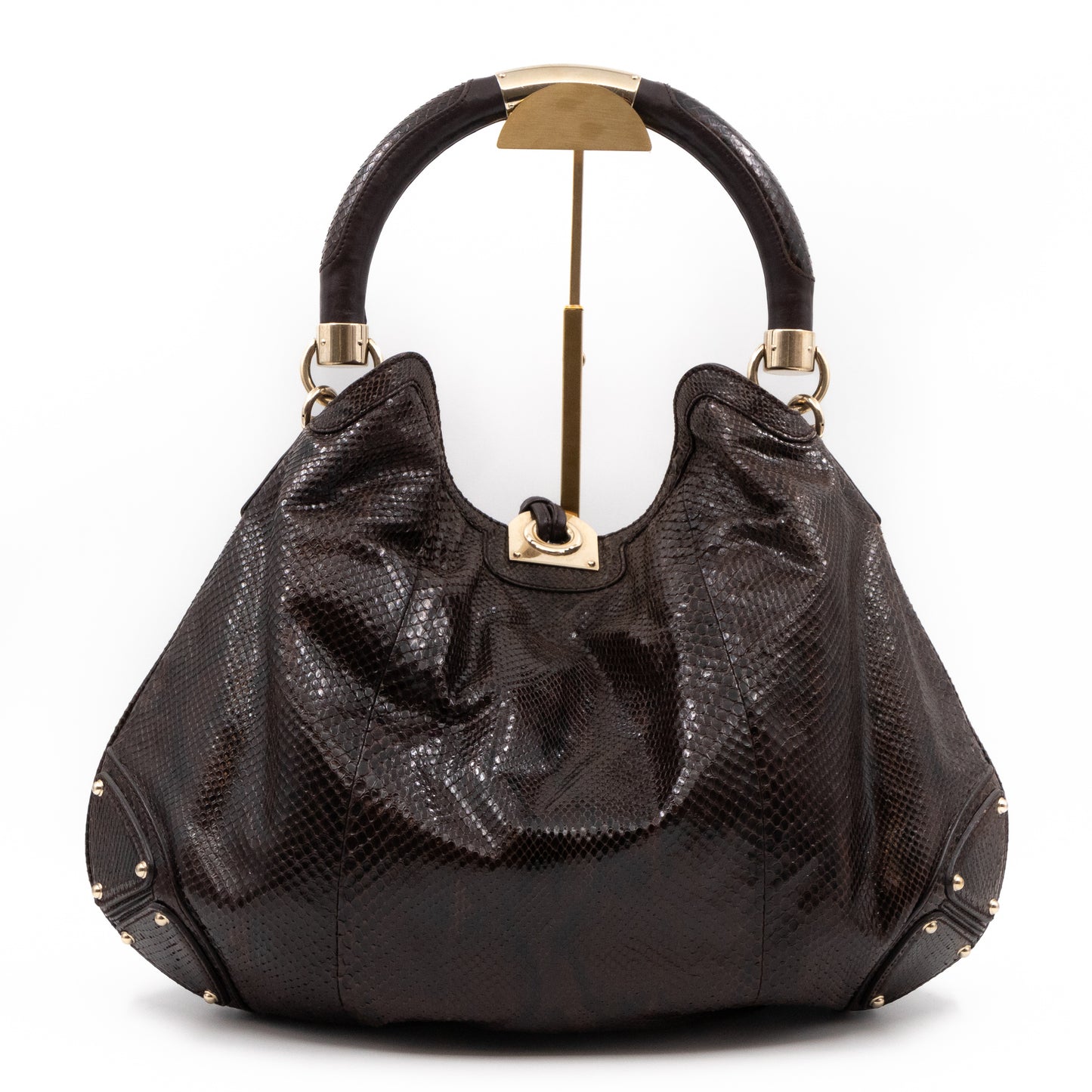 Indy Top Handle Bag Brown Python Leather