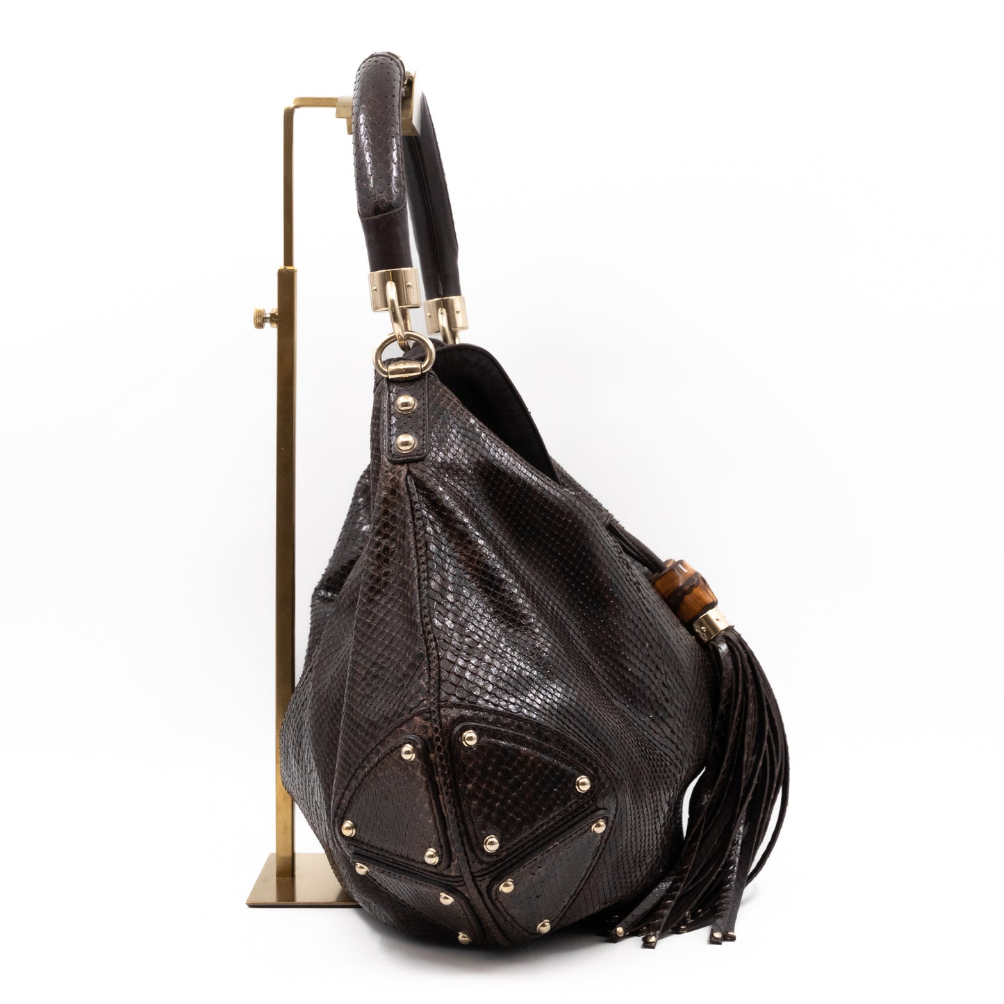 Indy Top Handle Bag Brown Python Leather