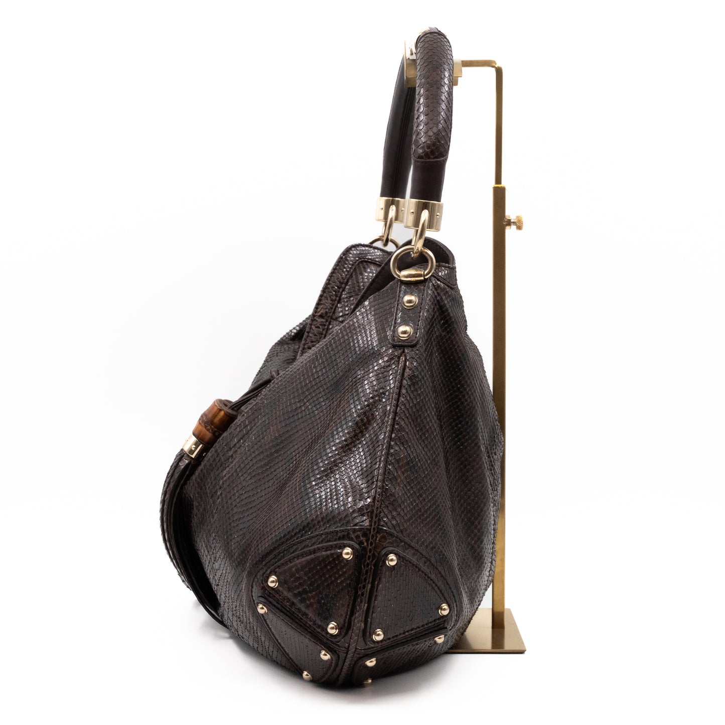 Indy Top Handle Bag Brown Python Leather