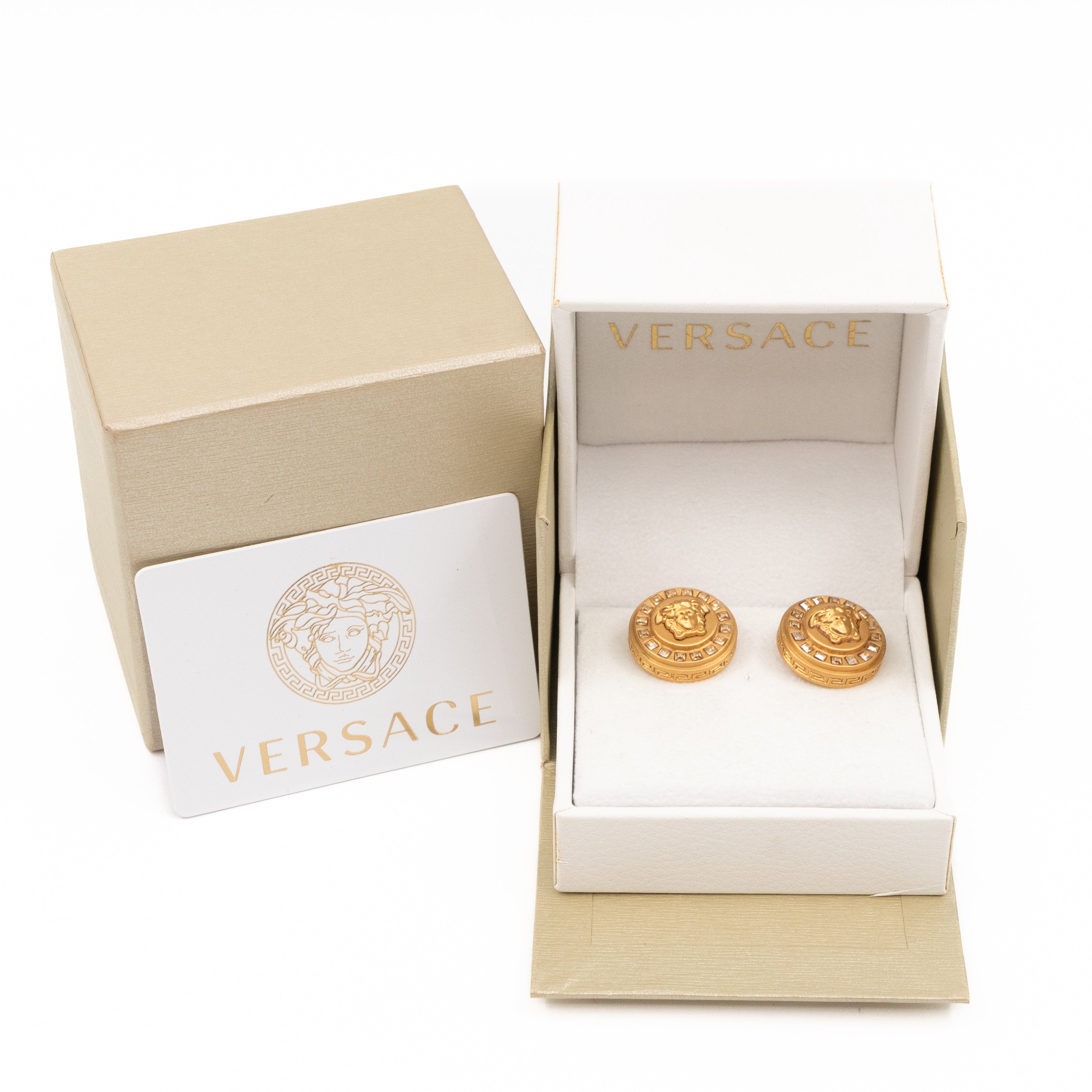 Greca Medusa Earrings Crystal Gold