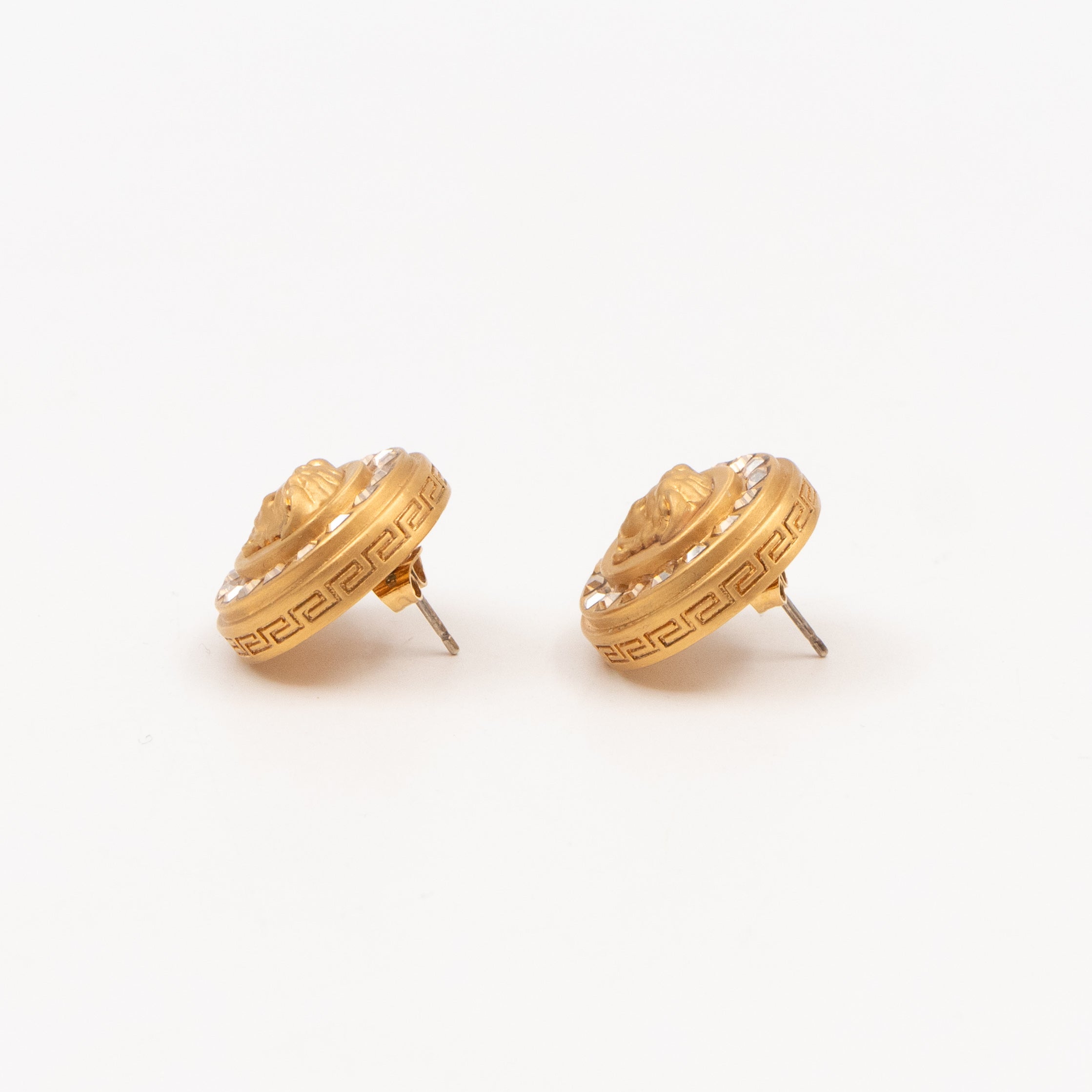 Greca Medusa Earrings Crystal Gold