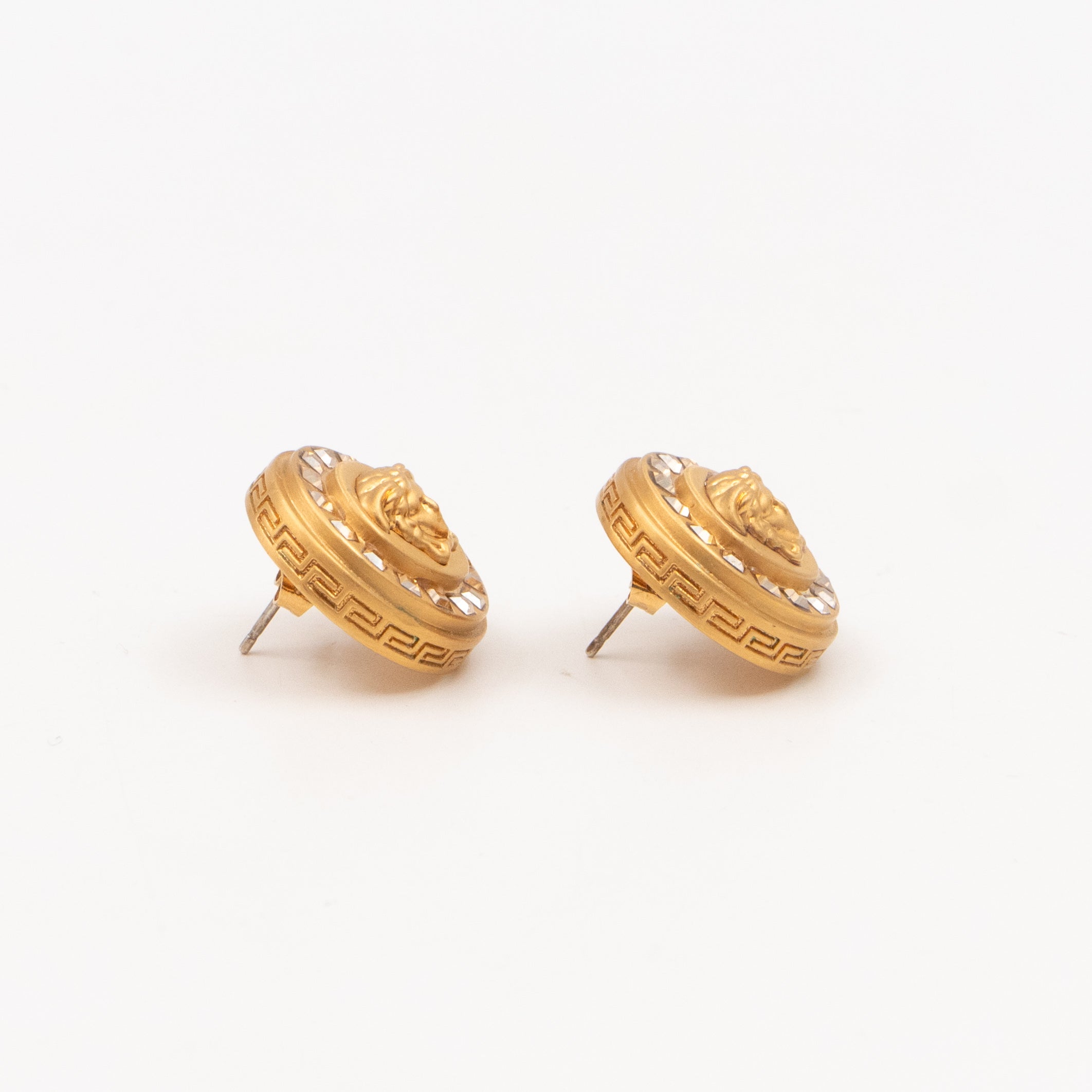 Greca Medusa Earrings Crystal Gold