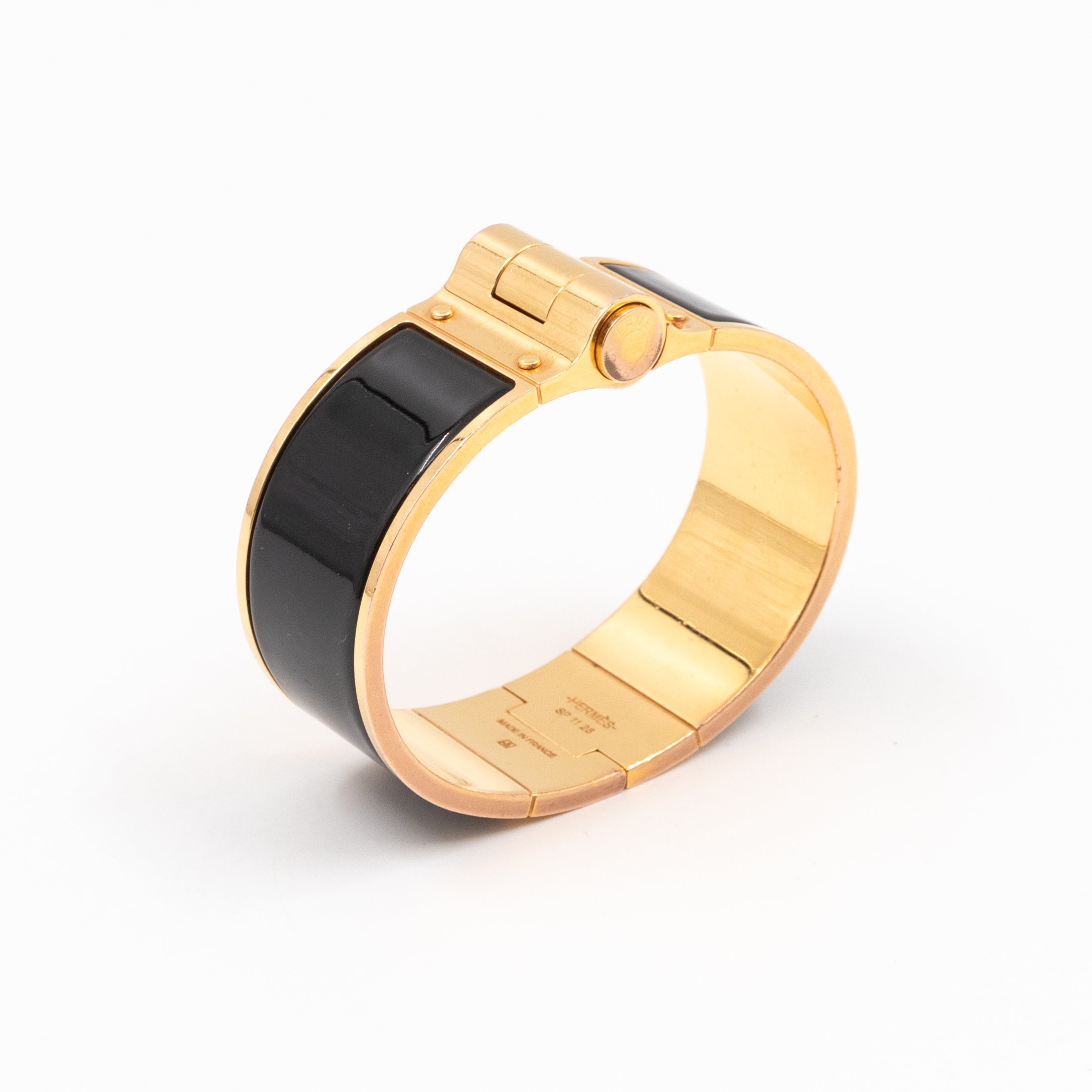 Enamel Hinged Bracelet Black Gold
