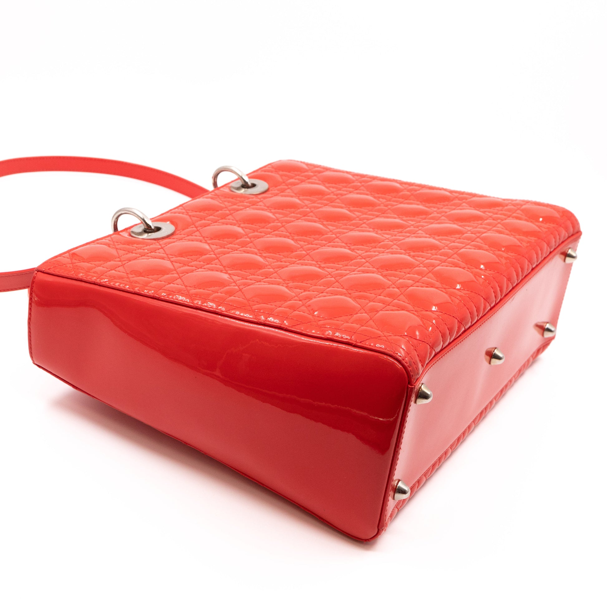 Christian Dior Large Lady Bag in Coral Patent Leather