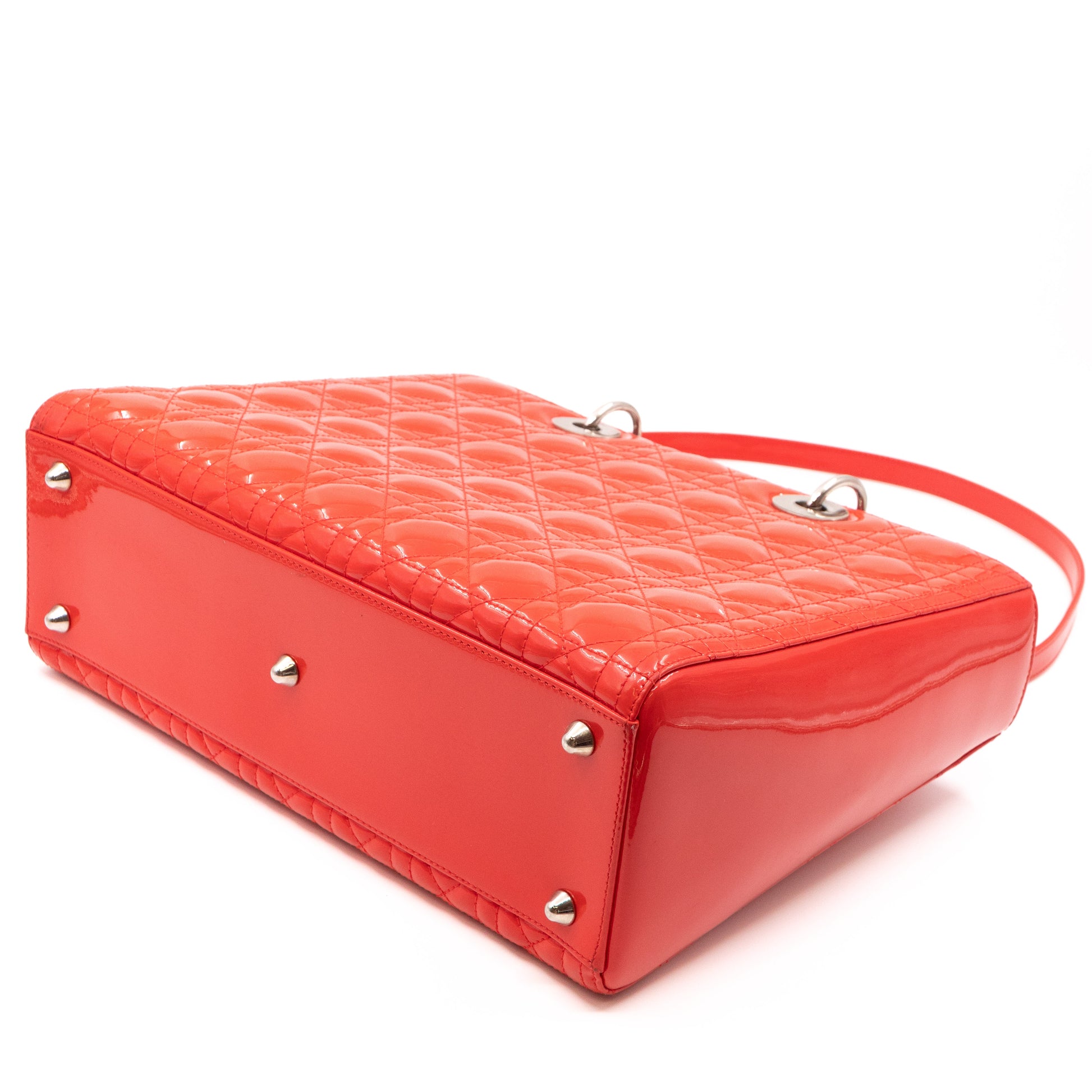 Christian Dior Large Lady Bag in Coral Patent Leather