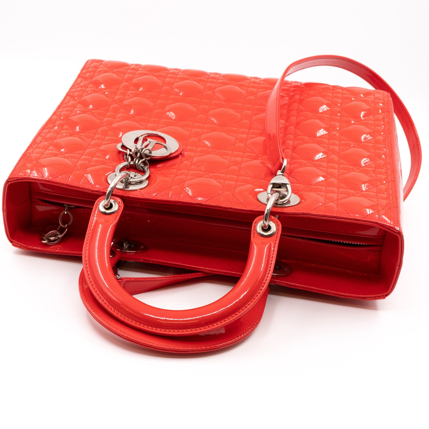 Lady Dior Large Coral Patent Leather
