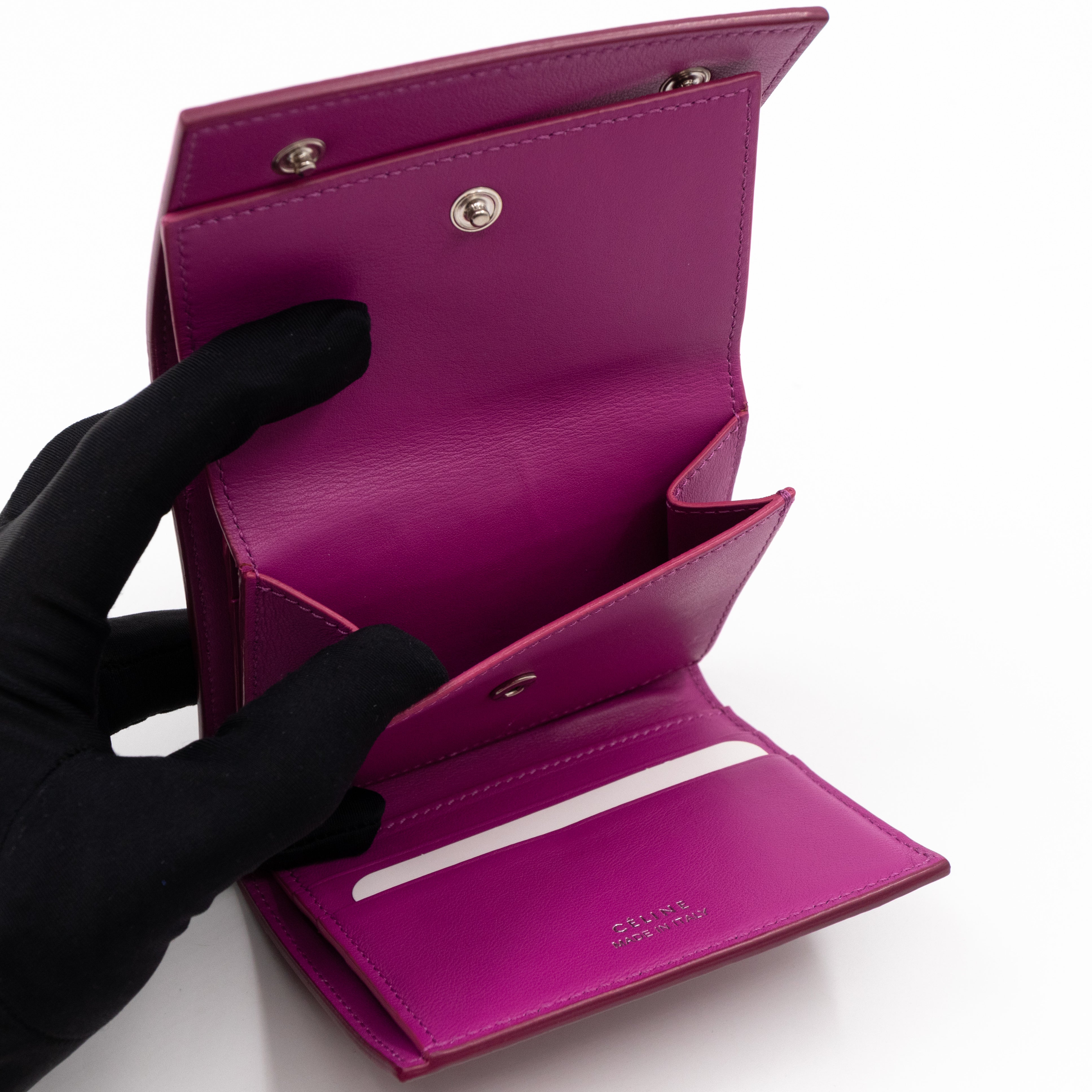 Small Trifold Wallet Purple Leather