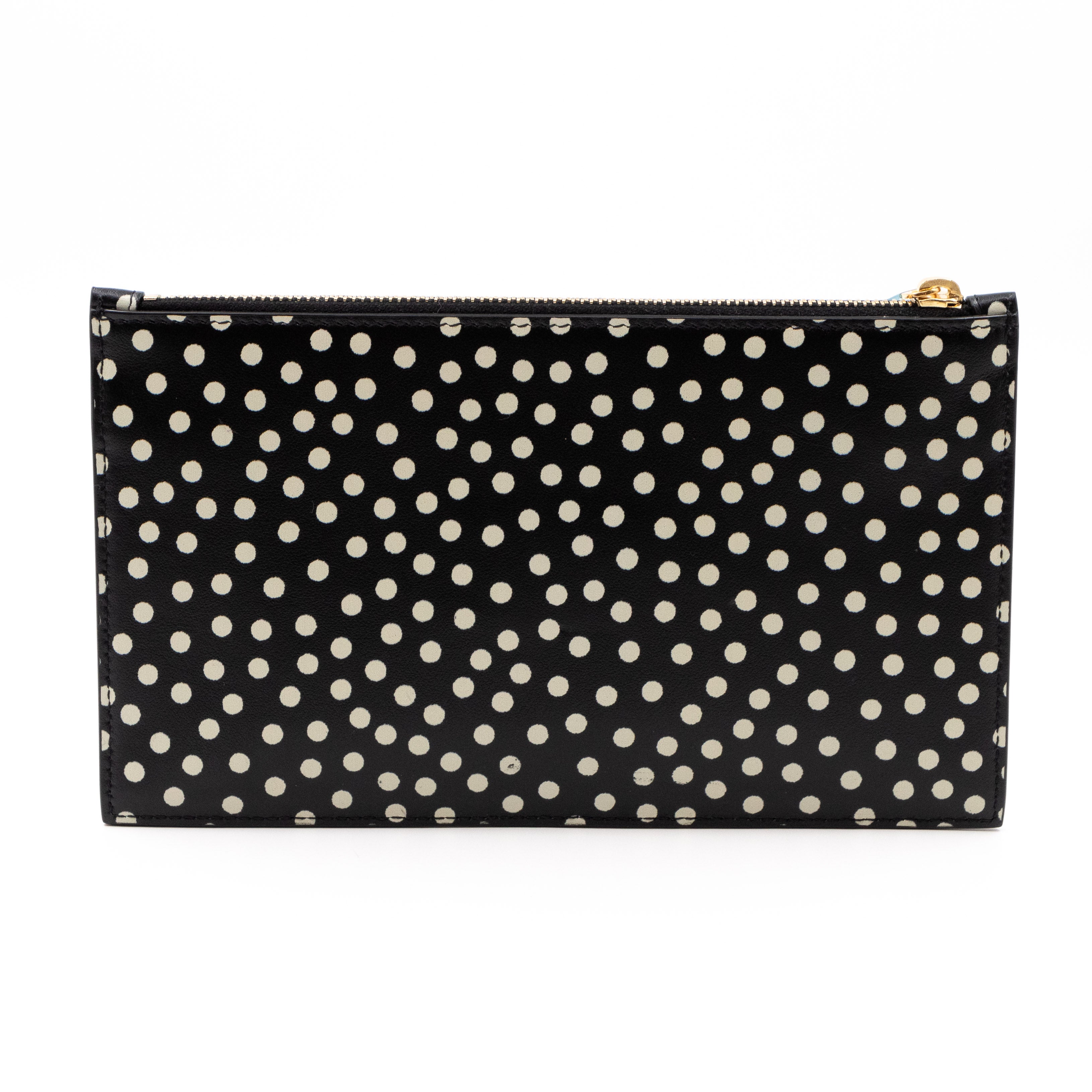Monogram Zipped Pouch Black Leather Polka Dot