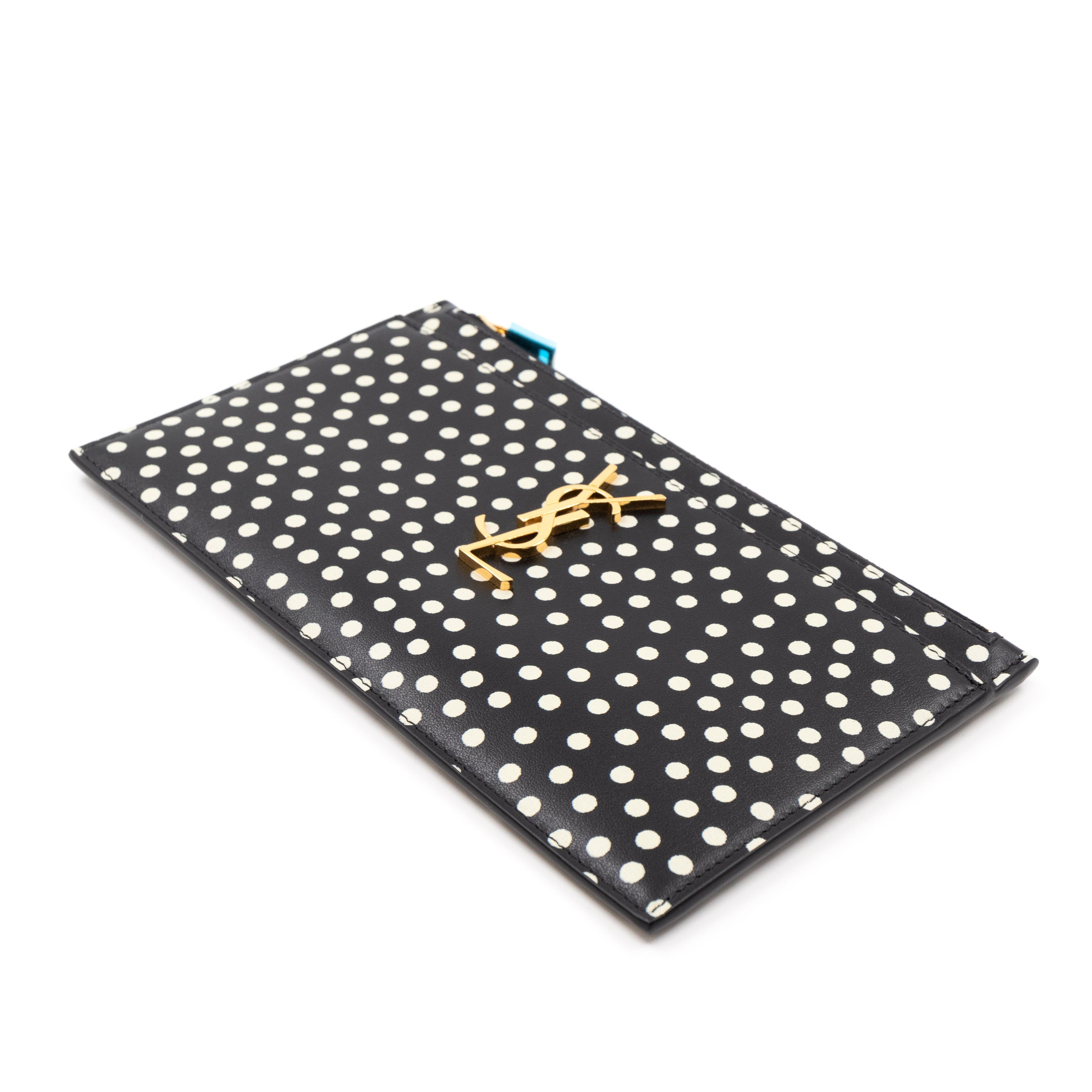 Monogram Zipped Pouch Black Leather Polka Dot
