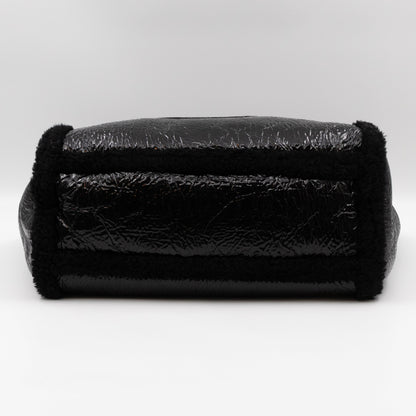Soho Tote Wool Shearling Crushed Black Patent Leather