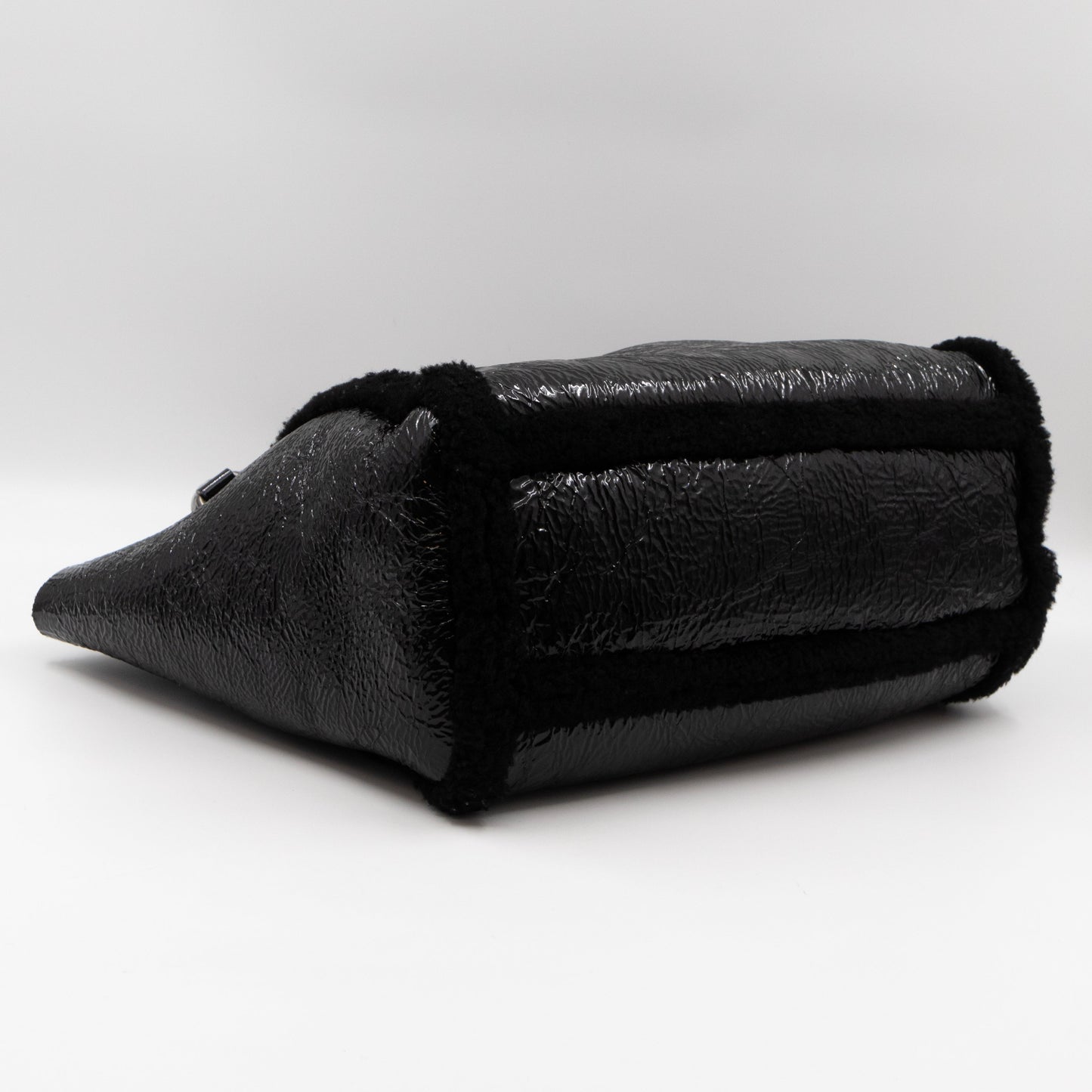 Soho Tote Wool Shearling Crushed Black Patent Leather