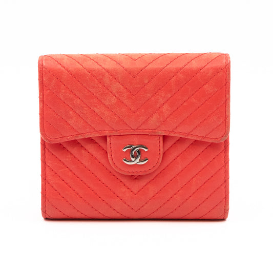 Small Classic Flap Wallet Coral Pink Leather