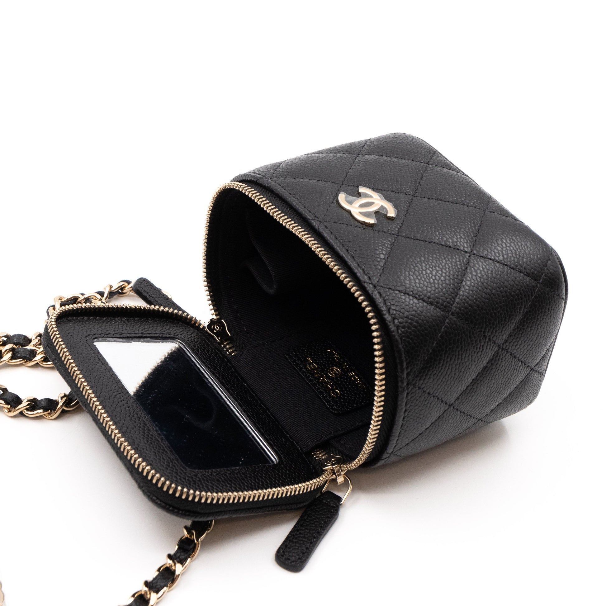 2021 Chanel Black Caviar Gold Small Filigree Vanity Case Handle