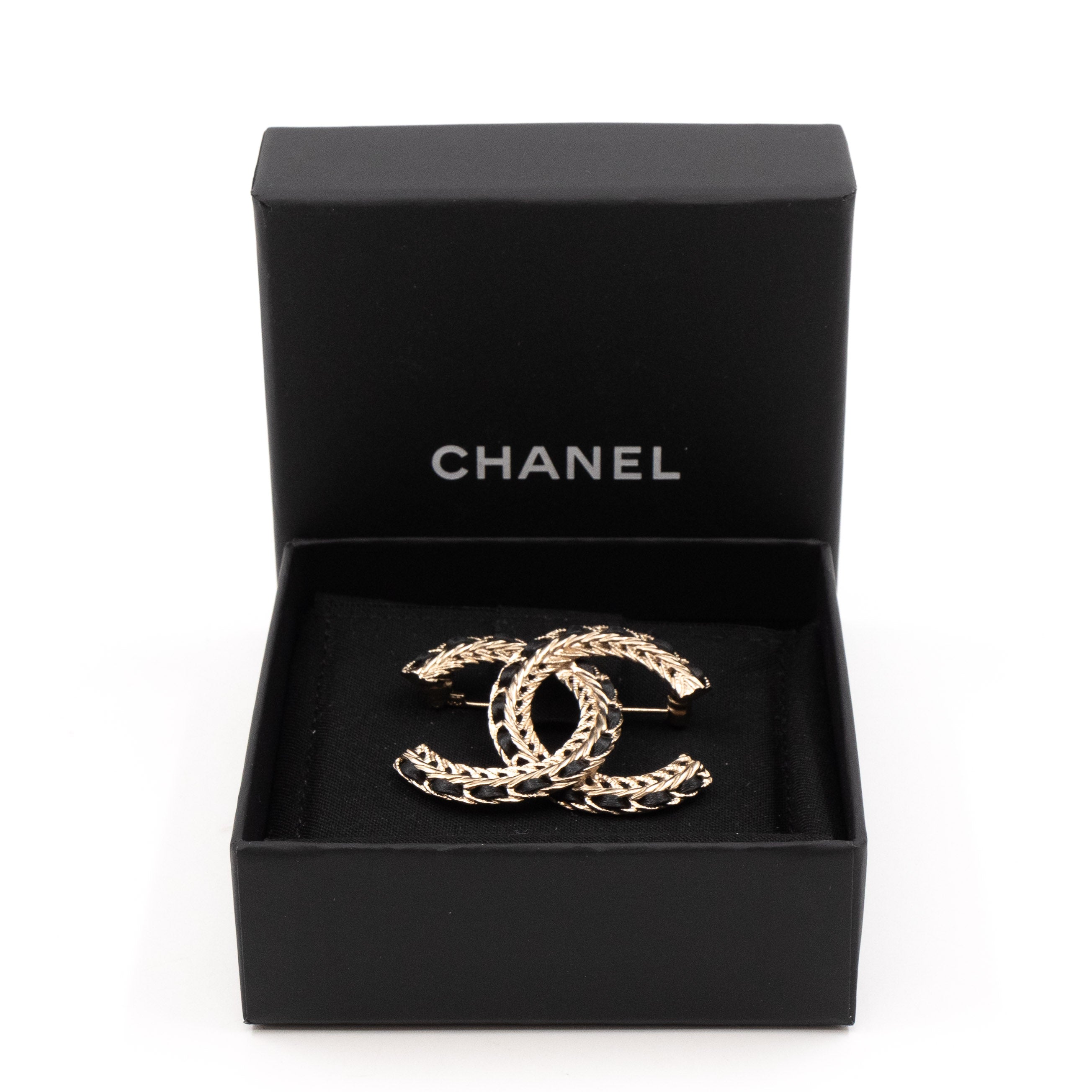 CC Leather & Chain Brooch