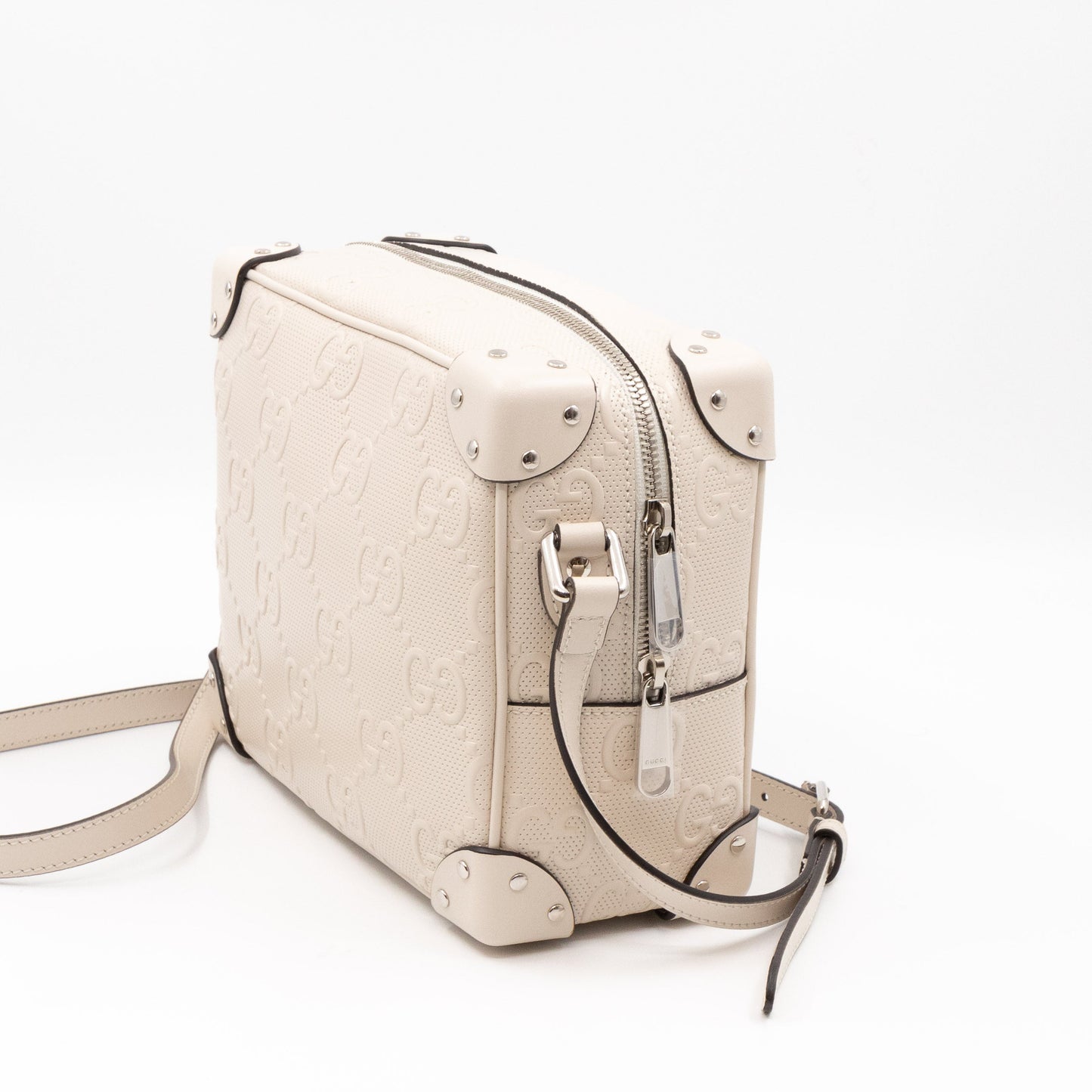 GG Embossed Trunk Bag White Leather