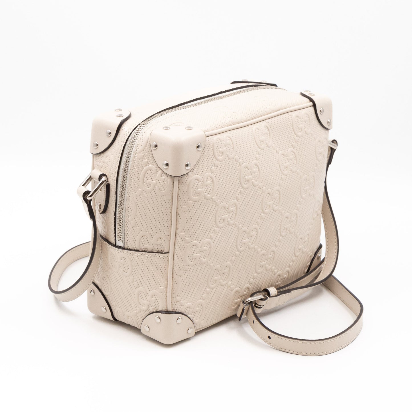 GG Embossed Trunk Bag White Leather