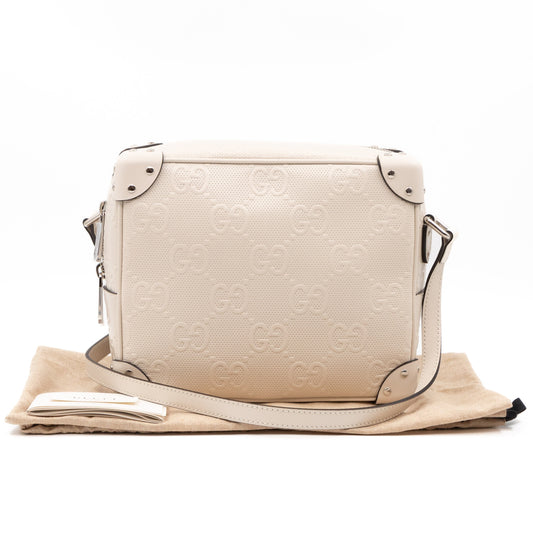 GG Embossed Trunk Bag White Leather